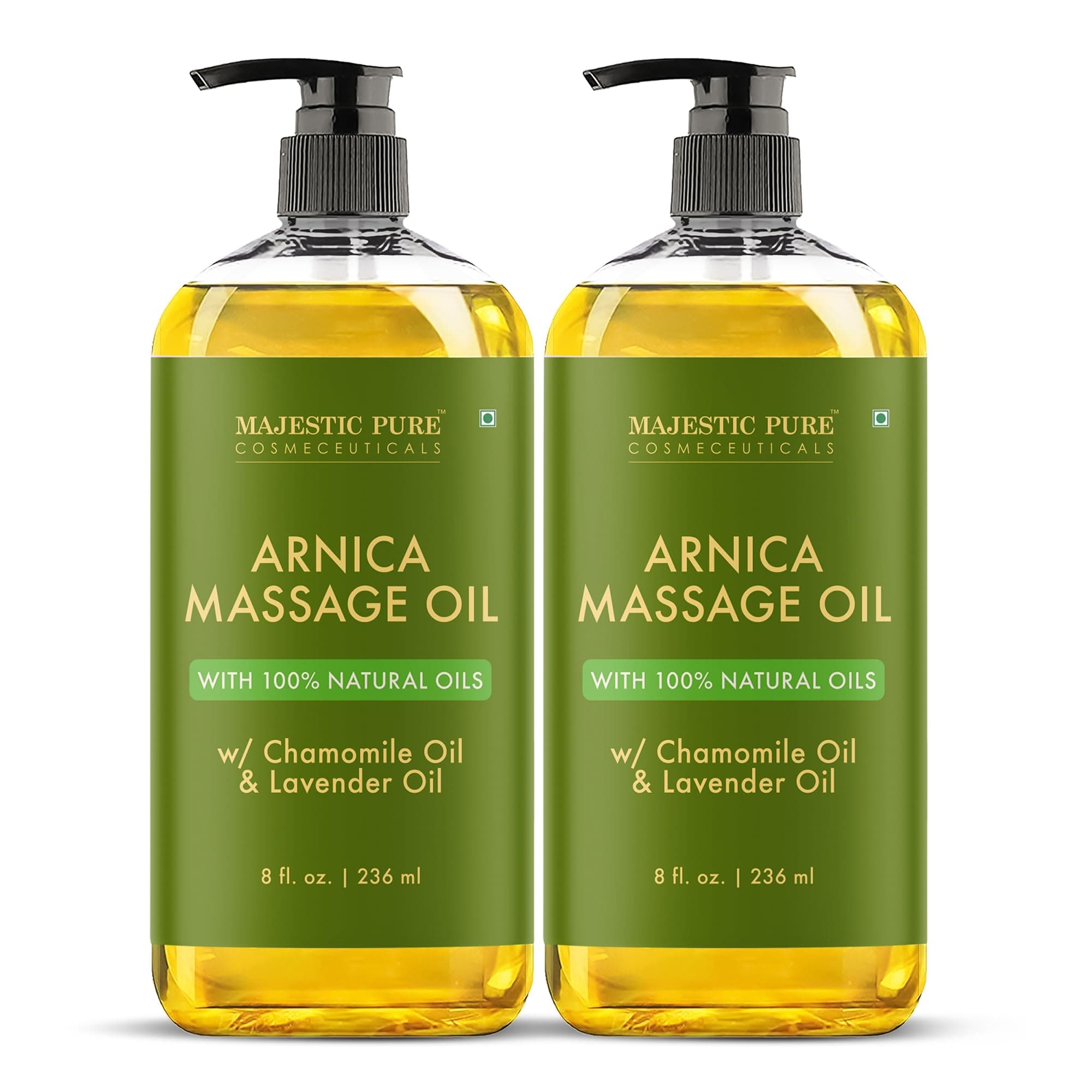 MAJESTIC PURE Arnica Sore Muscle Massage Oil for Body - Best Natural Therapy Therapy Oil with Lavender and Chamomile Essential Oils - Warming, Relaxing, Massaging Joint & Muscles, 8 fl. oz, Set of 2