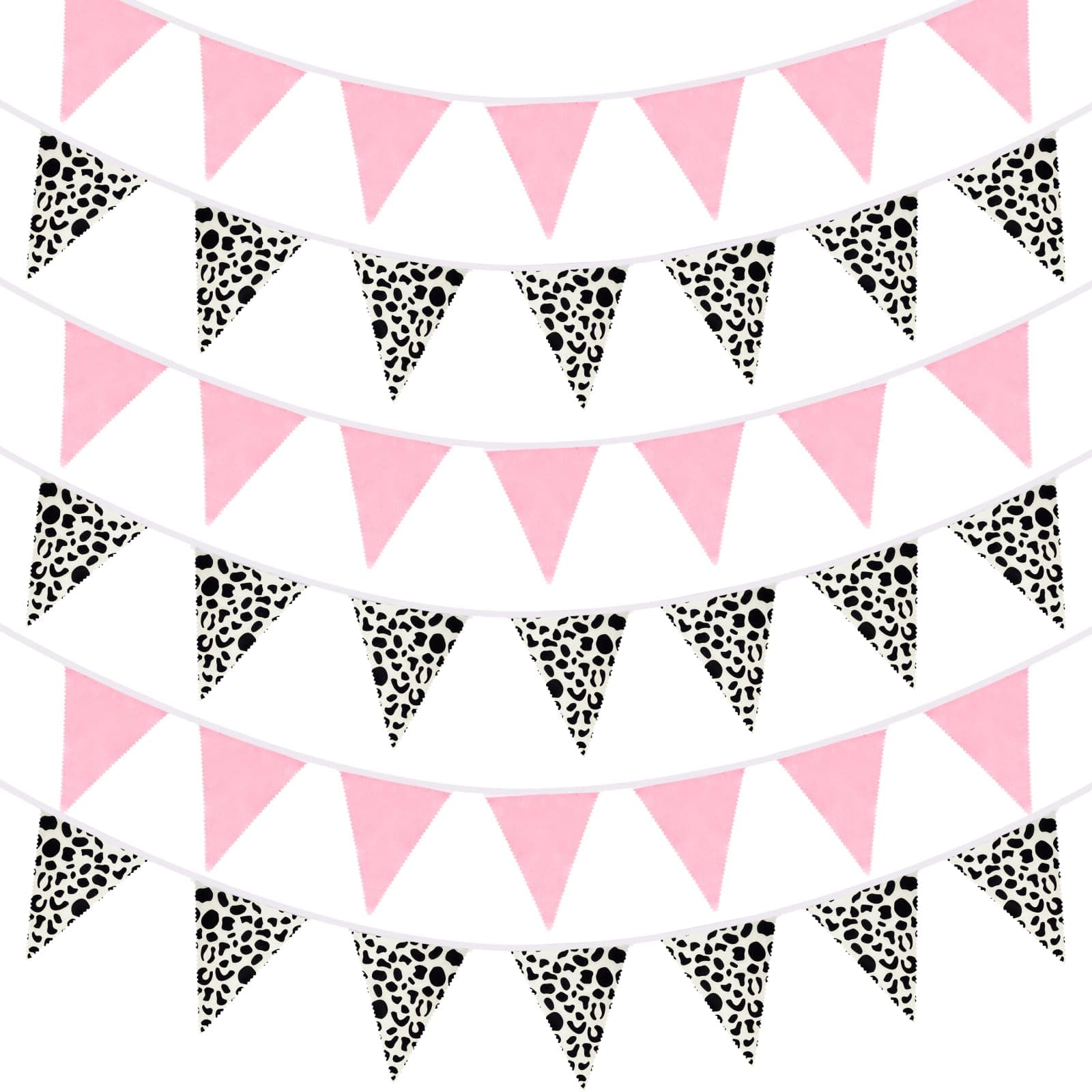 35 PCS /40 FT Party Pink Pennant Banner Fabric Flags, Party Decorations Cow Print Pink Banners String Banner Bunting Flags for Christmas Spring Birthday Wedding Party Celebration Outdoor Festival