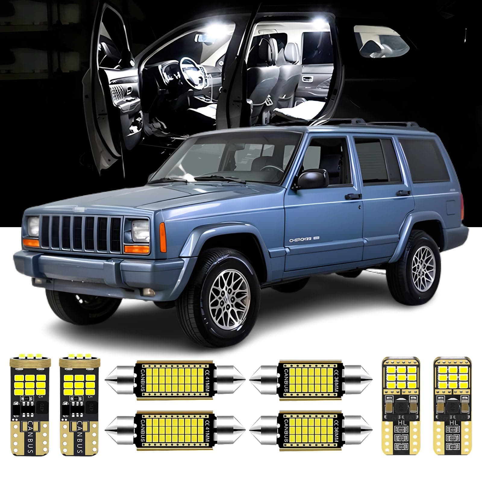 20 Pieces Cherokee XJ LED Interior Light Kit Replacement for Jeep Cherokee 1984-1989 1990-1995 1996 1997 1998 1999 2000 2001 White 6000K LED Interior Bulbs Package + License Plate Lights, Install Tool