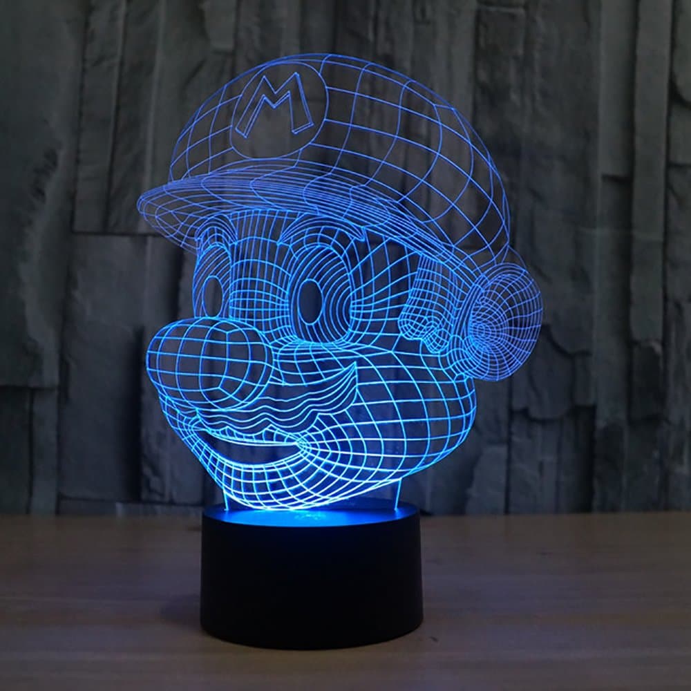 3D Crystal Night Light, Amazing Optical Illusion Visualization LED Lights Kits Art Sculpture Home Decor Lamp Unique Lighting Desk Lamp for Kids and Adult, Mario
