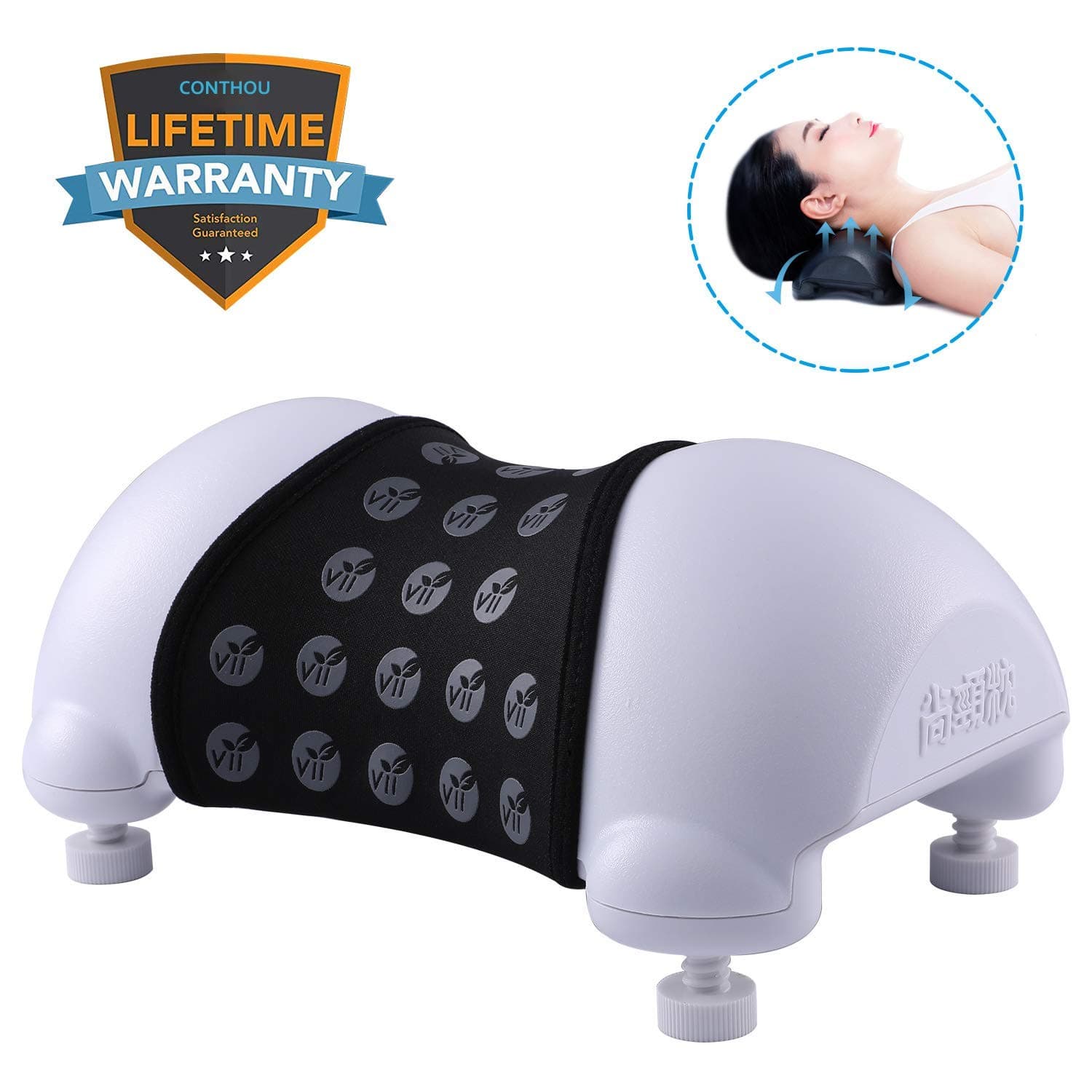 Conthou Cervical Neck Traction Device for Neck and Shoulder Pain Relief, Portable Cervical Orthotic Pillow- Adjustable Height with Removable and Washable Cover