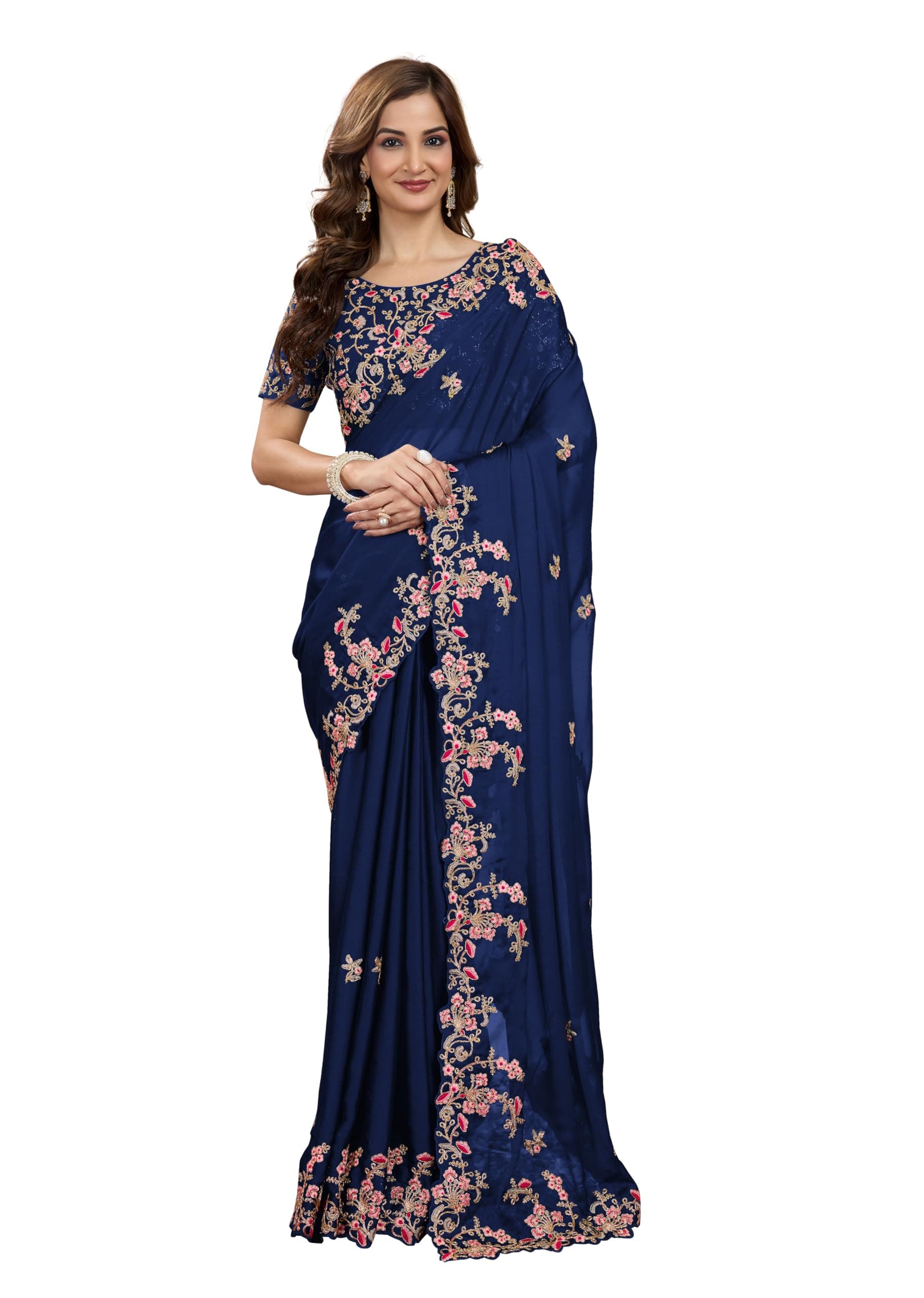 Women's Rangoli Silk Embroidred Saree with Unstitch Blouse Piece