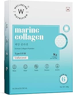 Pure Korean Marine Collagen Supplements for Women & Men|Clinically Proven Type 1 & 3 Hydrolyzed Peptides|For Anti-Aging,Radiant Skin & Hair Growth|Unflavored - 6 Sachets, 48 grams