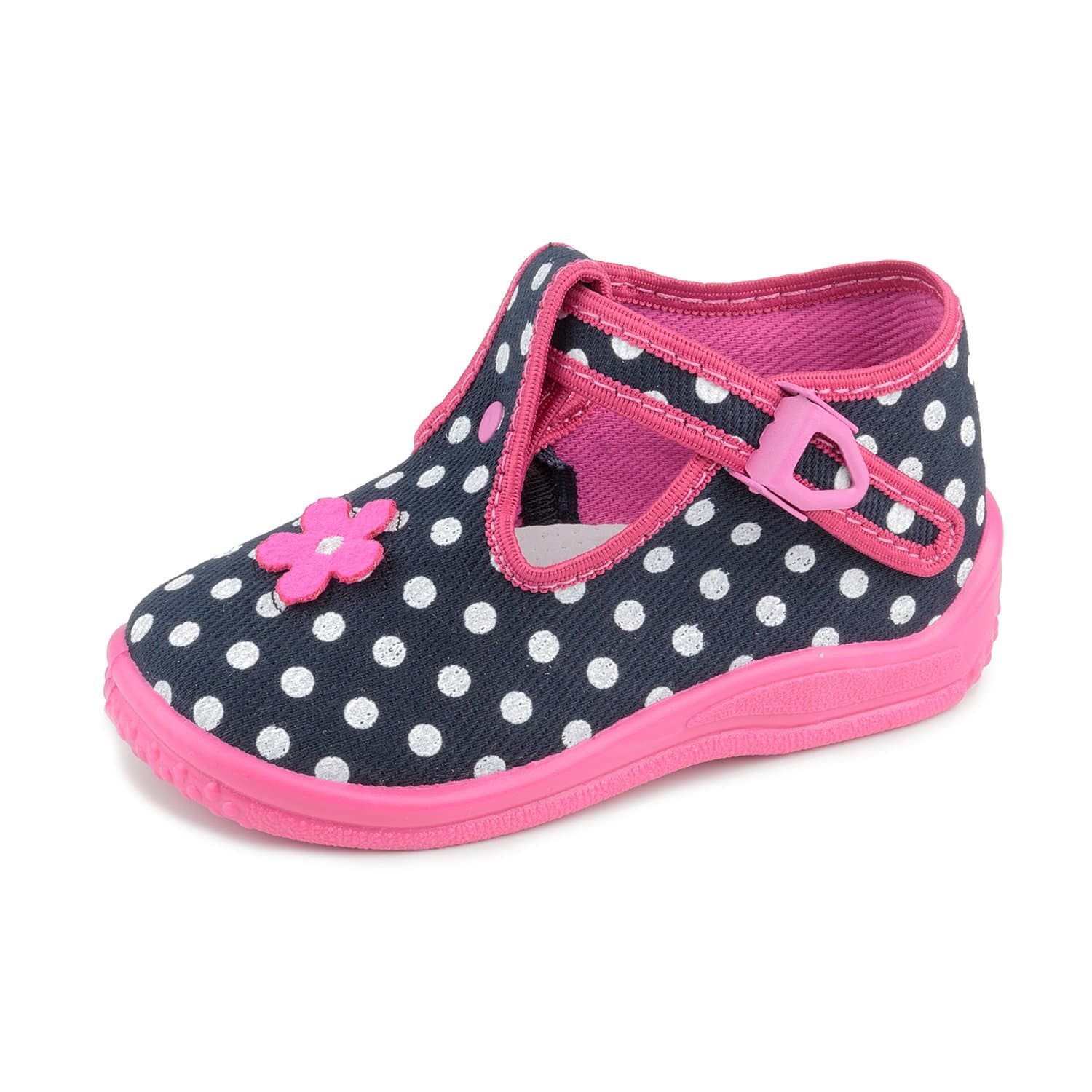 ZetpolDaria 5015 Toddler Girls' Polka Dots Black Pink Metal Cam Backle Closure T-Strap Sneaker