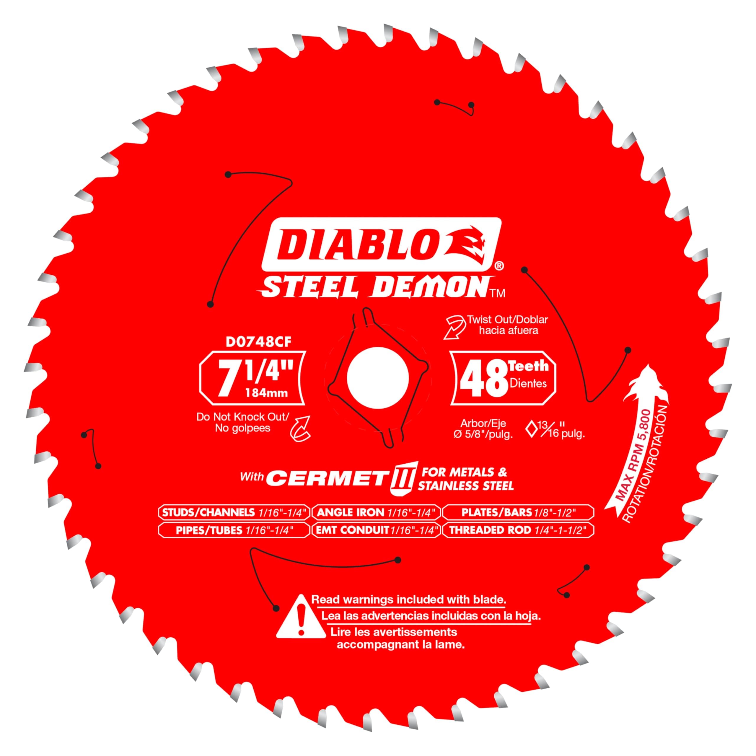 Diablo Steel Demon Cermet II Saw Blade with Triple Chip Grind and Perma-Shield Coating - Ideal for Medium Metal Cutting - 7-1/4" Diameter, 48 TCG Teeth - D0748CF