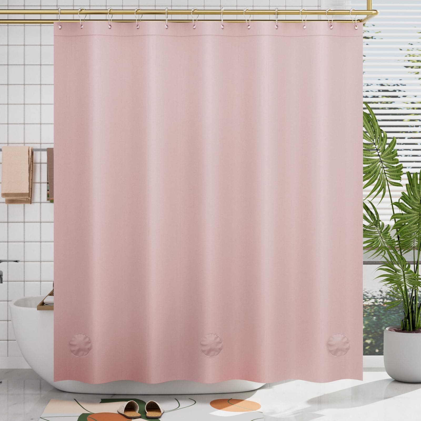 Light Pink Shower Curtain Plastic 72x72 Inches, Premium PEVA Shower Curtain Pink, 8G Heavy Duty Shower Curtains for Bathroom with 3 Big Weighted Stones and 12 Rustproof Grommets