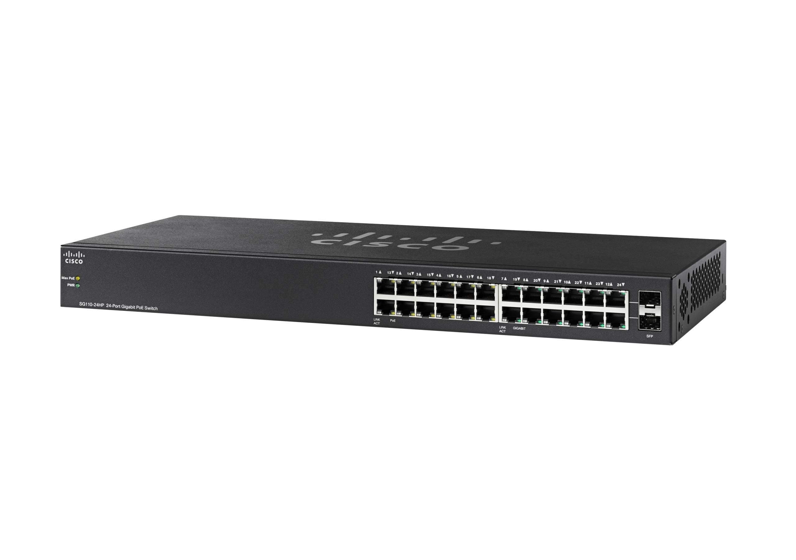 CiscoSG110-24HP Unmanaged Switch with 24 Ports Gigabit Ethernet (GbE), Plus 100W PoE, Limited Lifetime Protection (SG110-24HP-EU)