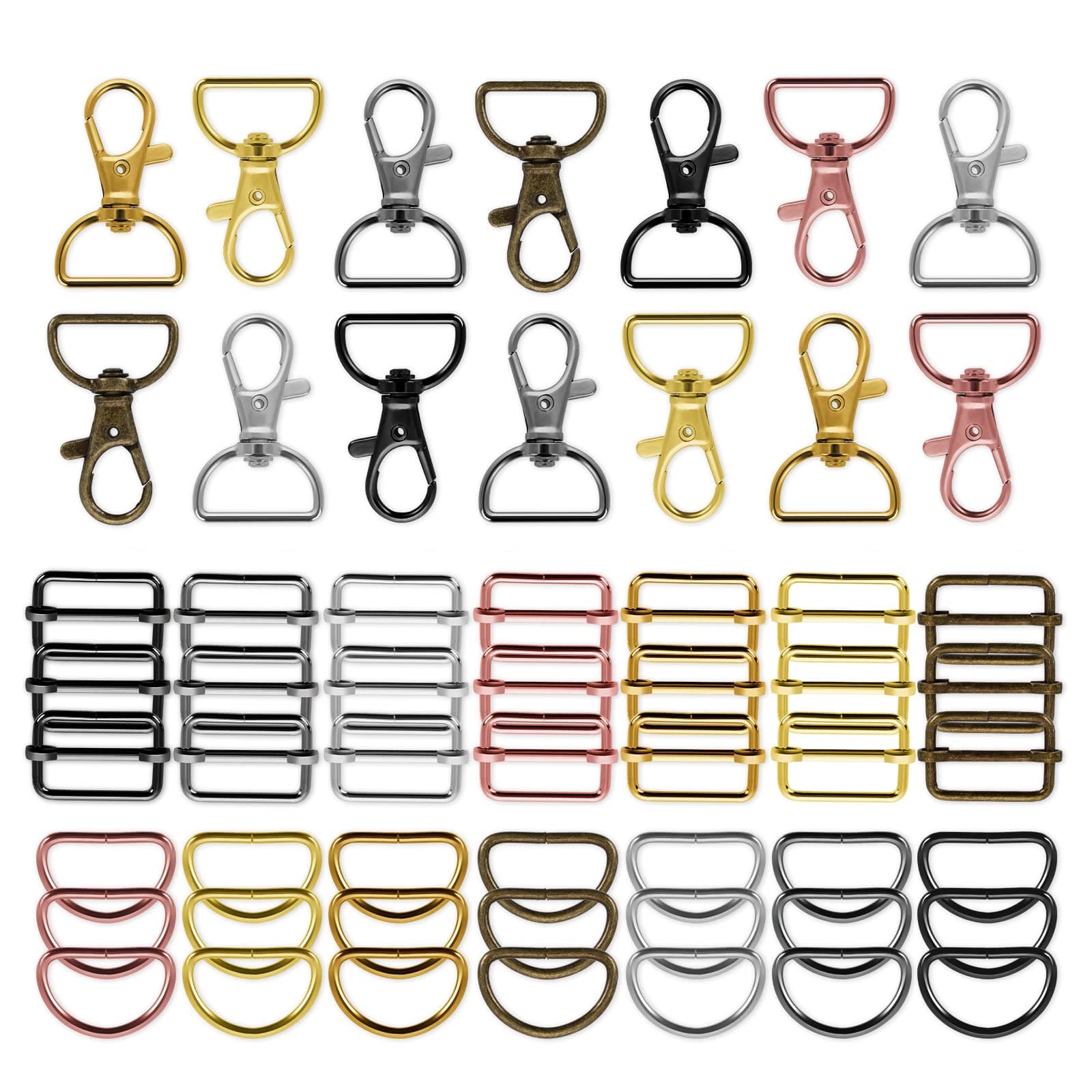 Yolev 56 Pieces Keychain Bulk,Swivel Clasps Snap Hooks Lobster Claw Clasp with D Rings Slide Buckles Key Chain Ring Hook for Purses Keychain Lanyard Handbags