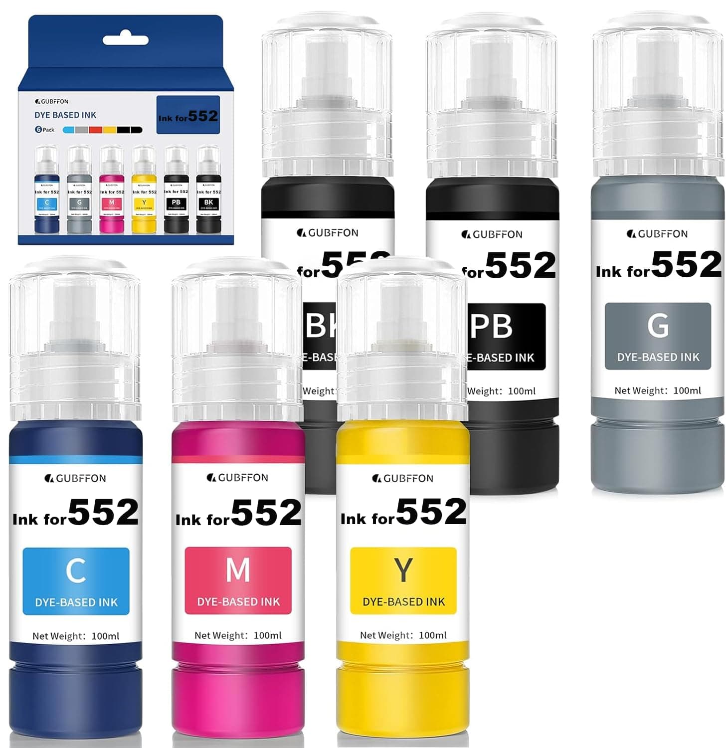 552 Ink 600ml Refill Ink Bottle Replacement for Epson EcoTank ET-8550 ET-8500 Printer High Capacity 6-Pack (Not Sublimation Ink)