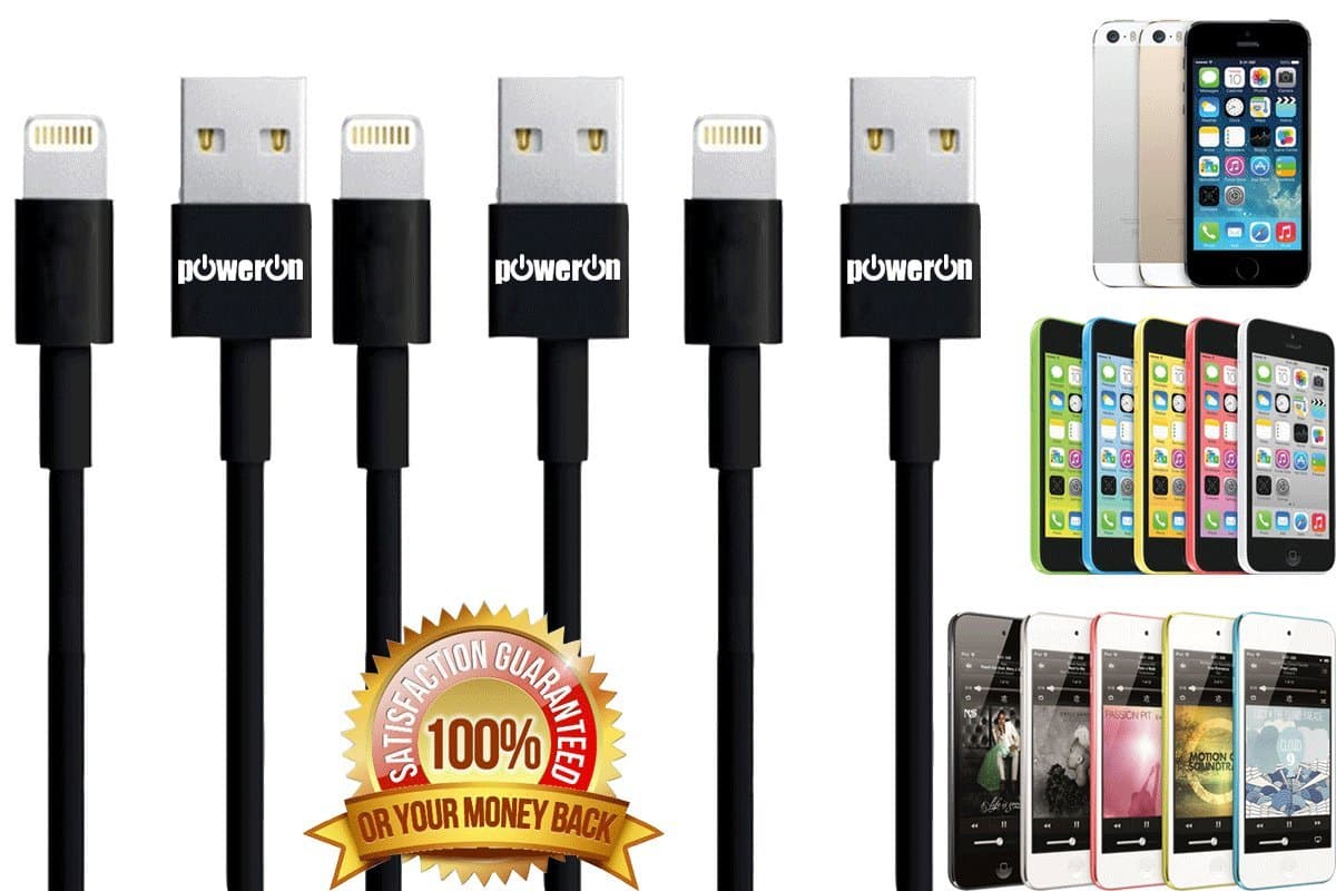 Poweron Bundle 3ft/1M Premium Original Desined 8 Pin Connector To USB Cable Sync Transfer Data Charging 8 Pin Cord For Any 8 Pin Device Certified With All Device Will Fit With All Case (3Pcs 3ft Black)