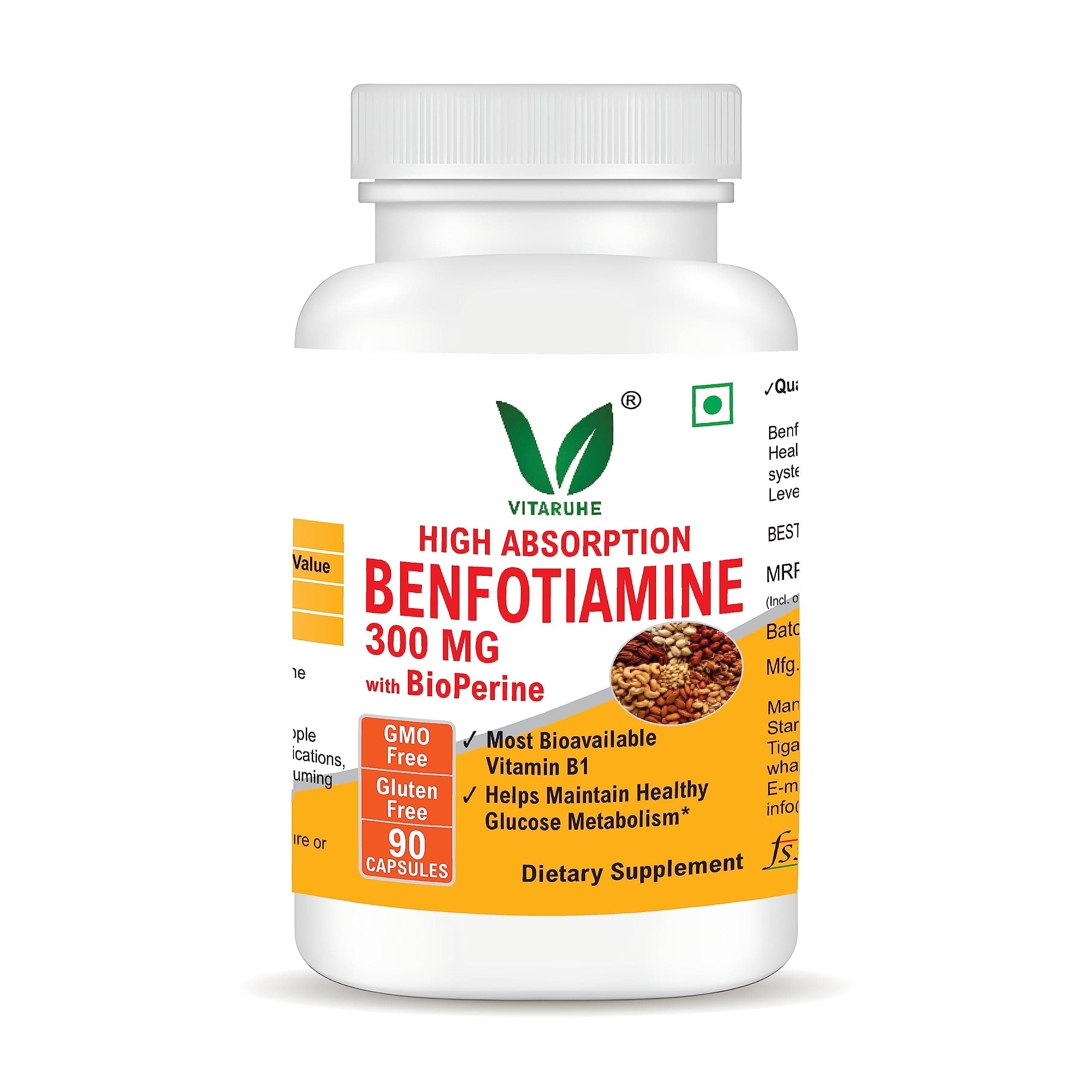 VITARUHE® Benfotiamine 300 Mg With Bioperine, Helps Maintain Blood Sugar Levels Supplement, 90 Capsules