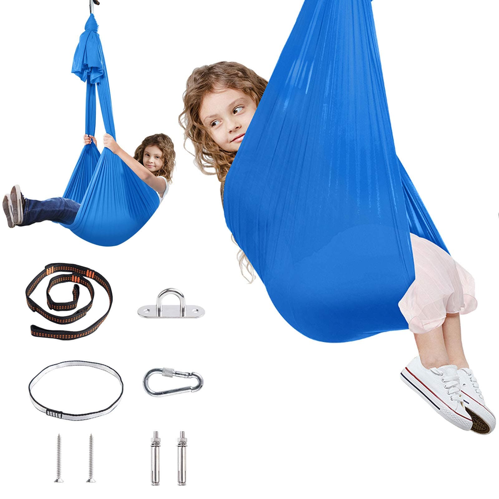 AVAH Therapy Swing for Kids Adults-Indoor Sensory Swing Hammock for Children(Hardware Included) with Special Needs,Snuggle Hanging Cuddle Hammock for Autism, ADHD, Asperger's Syndrome and SPD (Blue)