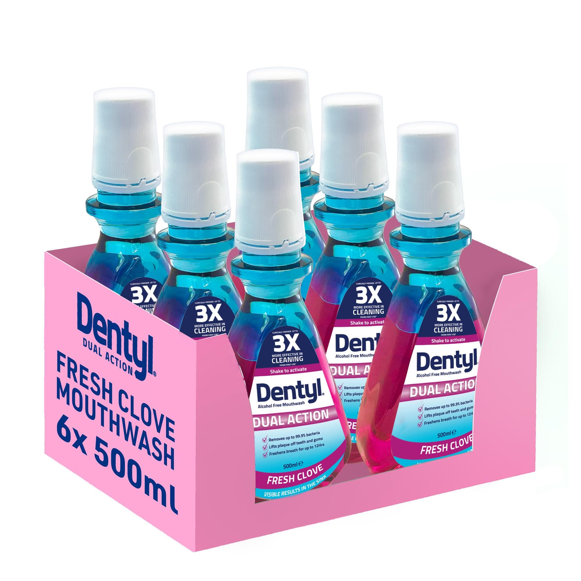 Dentyl Dual Action CPC Mouthwash, 12hrs Fresh Breath & Total Care, Alcohol Free, Fresh Clove, 6x500 ml