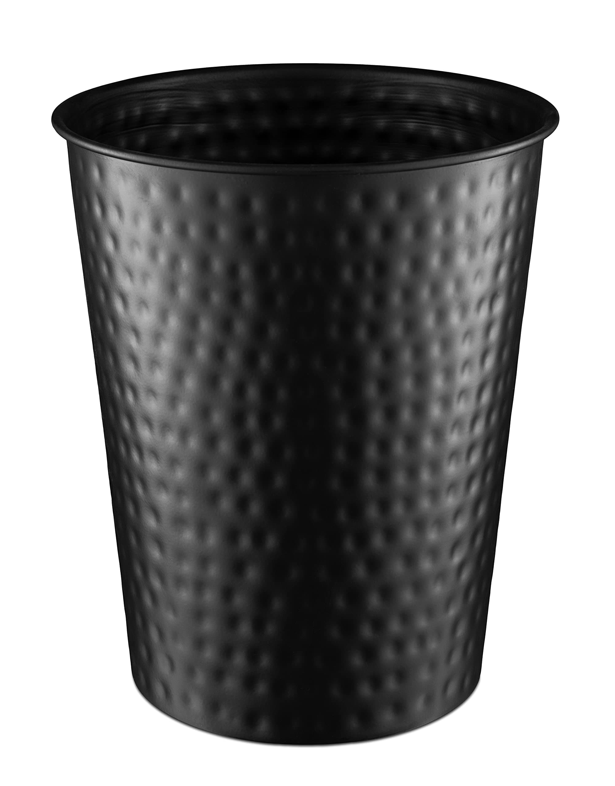 Metal Bathroom Trash Can – Waste Basket for Bedroom, Office Desk, & Dorm, Hand Hammered, Durable Decorative Black Small Trash Can Bathroom Garbage Bin Wastebasket