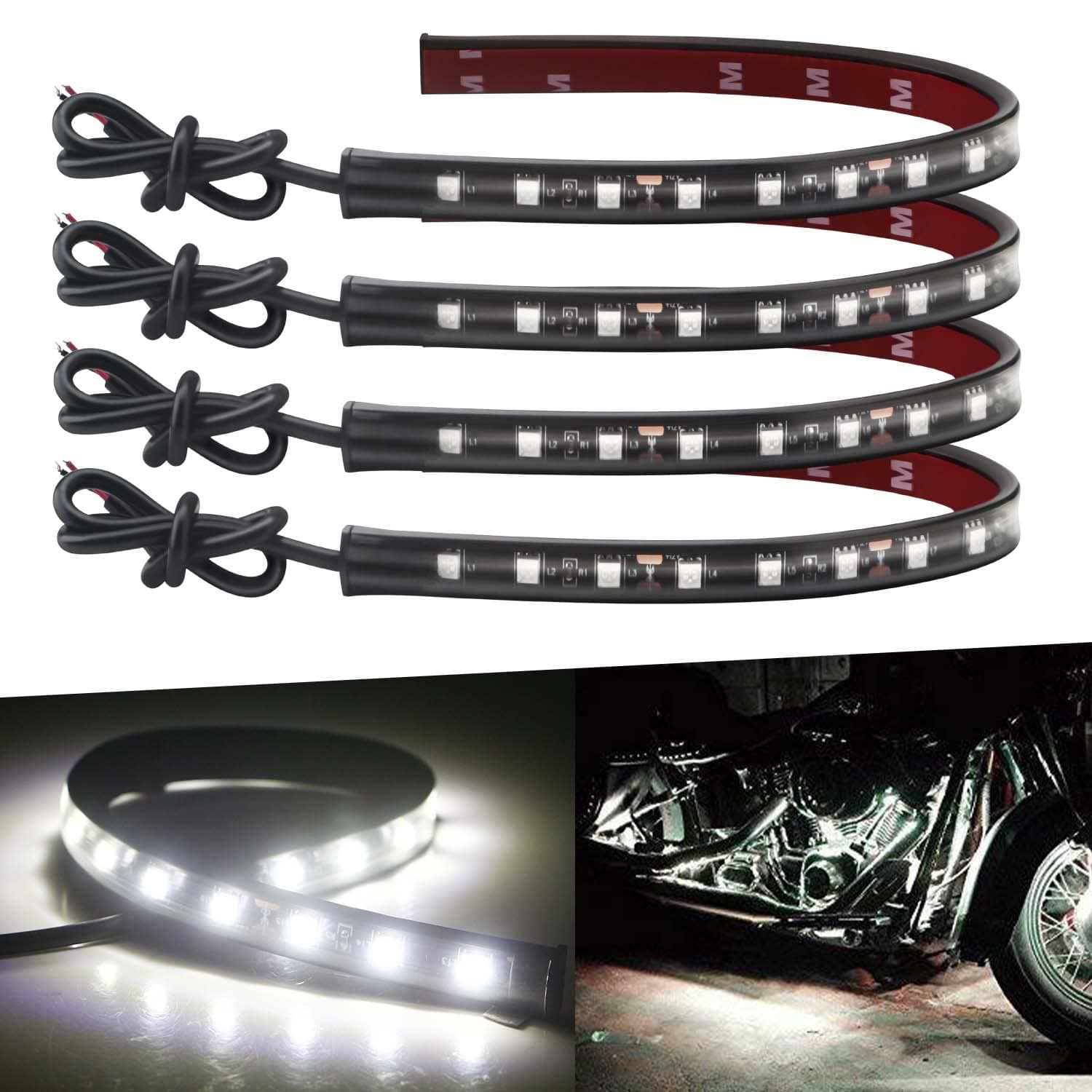 Motorbike Underglow Lights - Motorcycle LED Strip Light Kit, 32cm 5050 18SMD Waterproof White 12V Atmosphere Neon Interior Lighting for Car and Motorcycle - Pack of 4