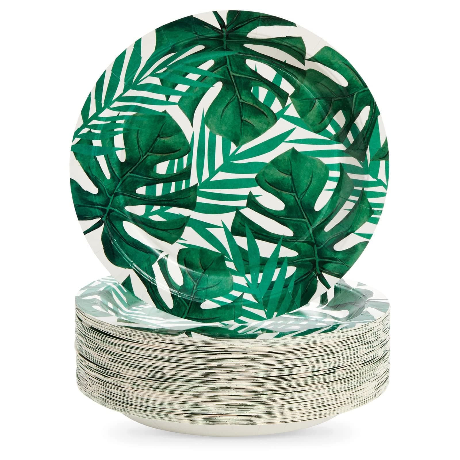 BLUE PANDA 80-Pack Tropical Paper Plates, Disposable 9" Green Leaf Plates Paper Design for Birthday. Bridal Shower, Hawaiian Luau Party Supplies, Summer-Party Themed Decorations