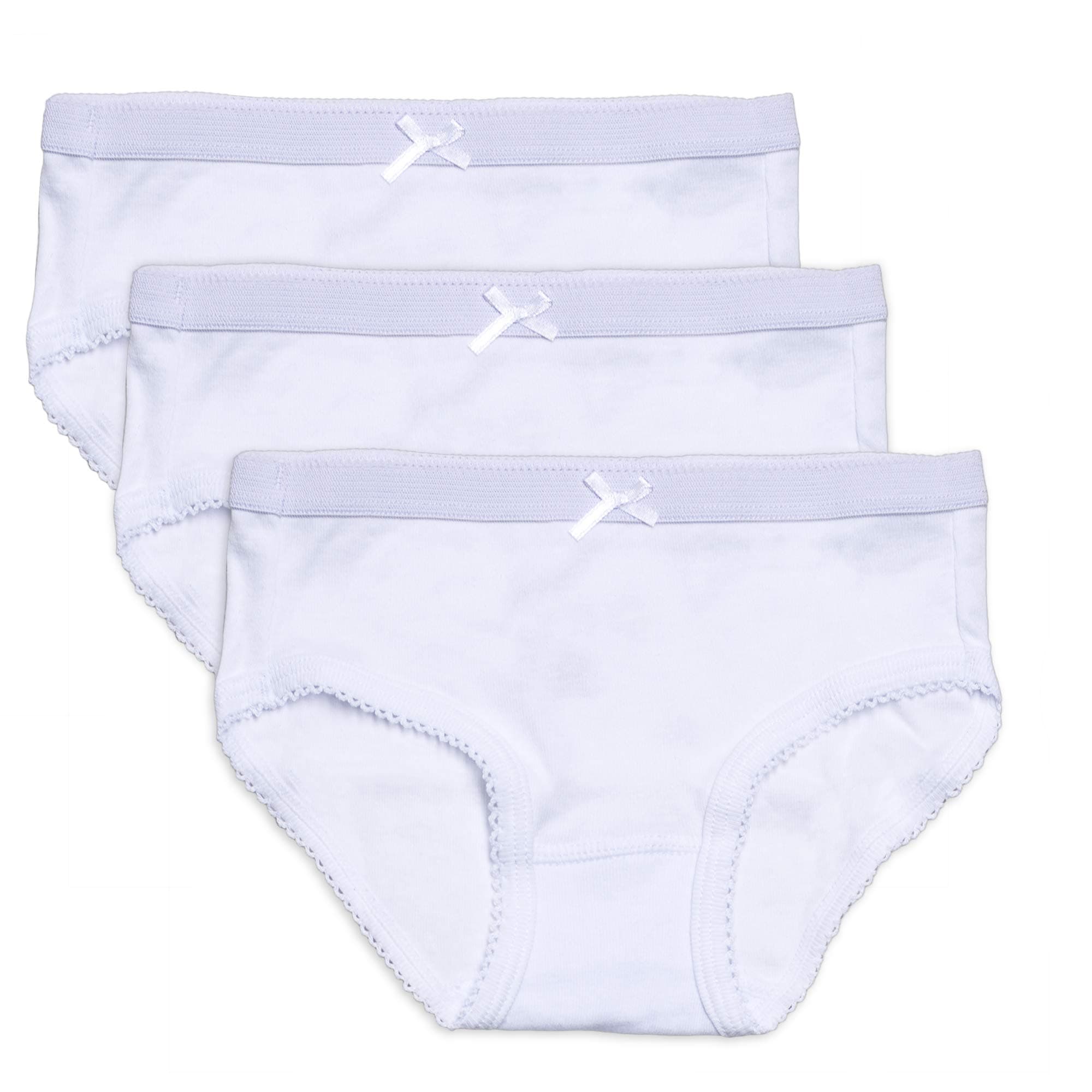 Feathers Girls Solid White Snug Fit Tagless Briefs Underwear - 100% Cotton Super Soft Panties