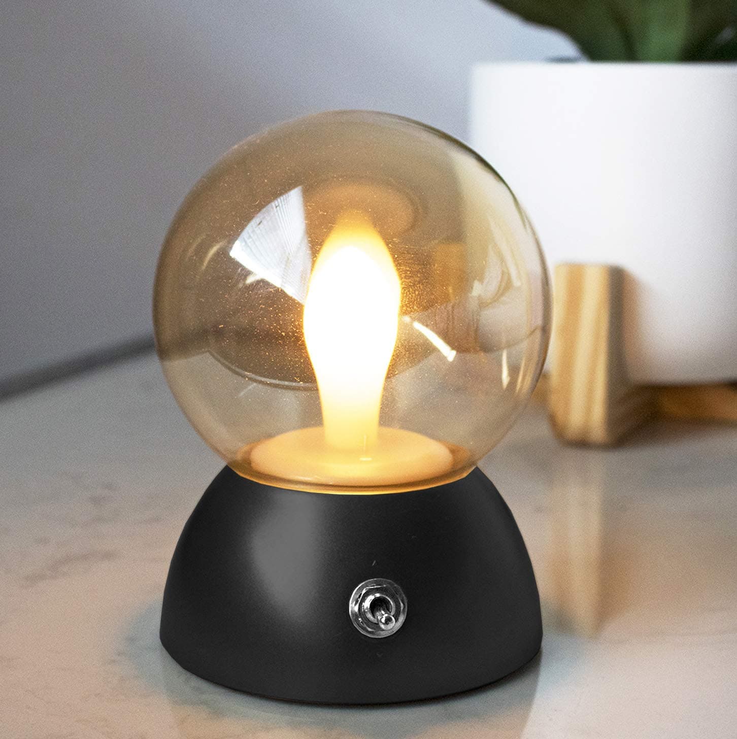 LuxLumi Flameless Iridescent Candle Bulb Night Light LED Rechargeable with Soothing Changing Colors for Bedroom Bridal Baby Showers Mantel Dorm Gift Weddings Home Office Desk Decor Teen (Black)