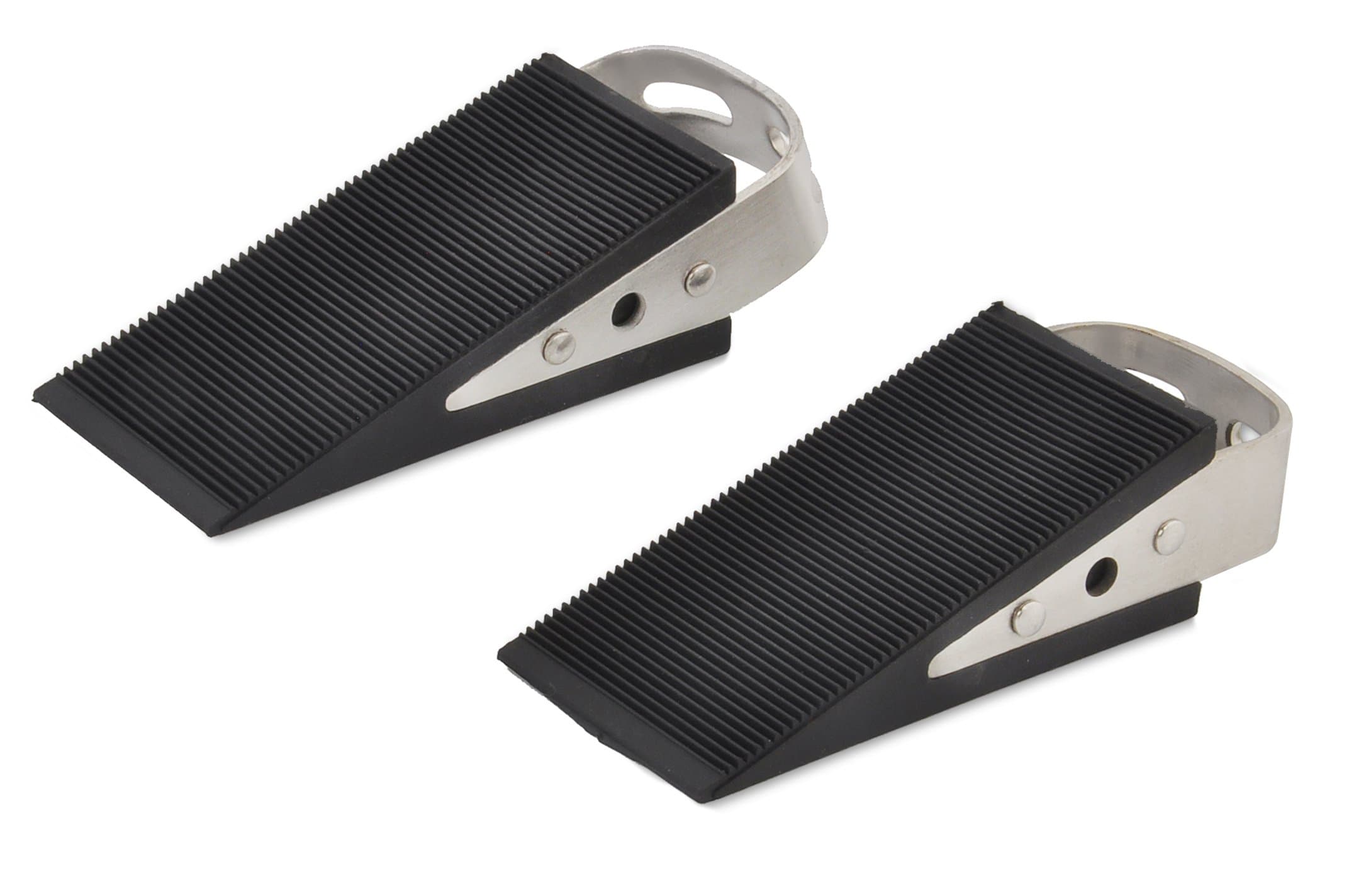 Rubber Door Stopper Wedge - Stainless Steel Handle & Hook [2 Pack]