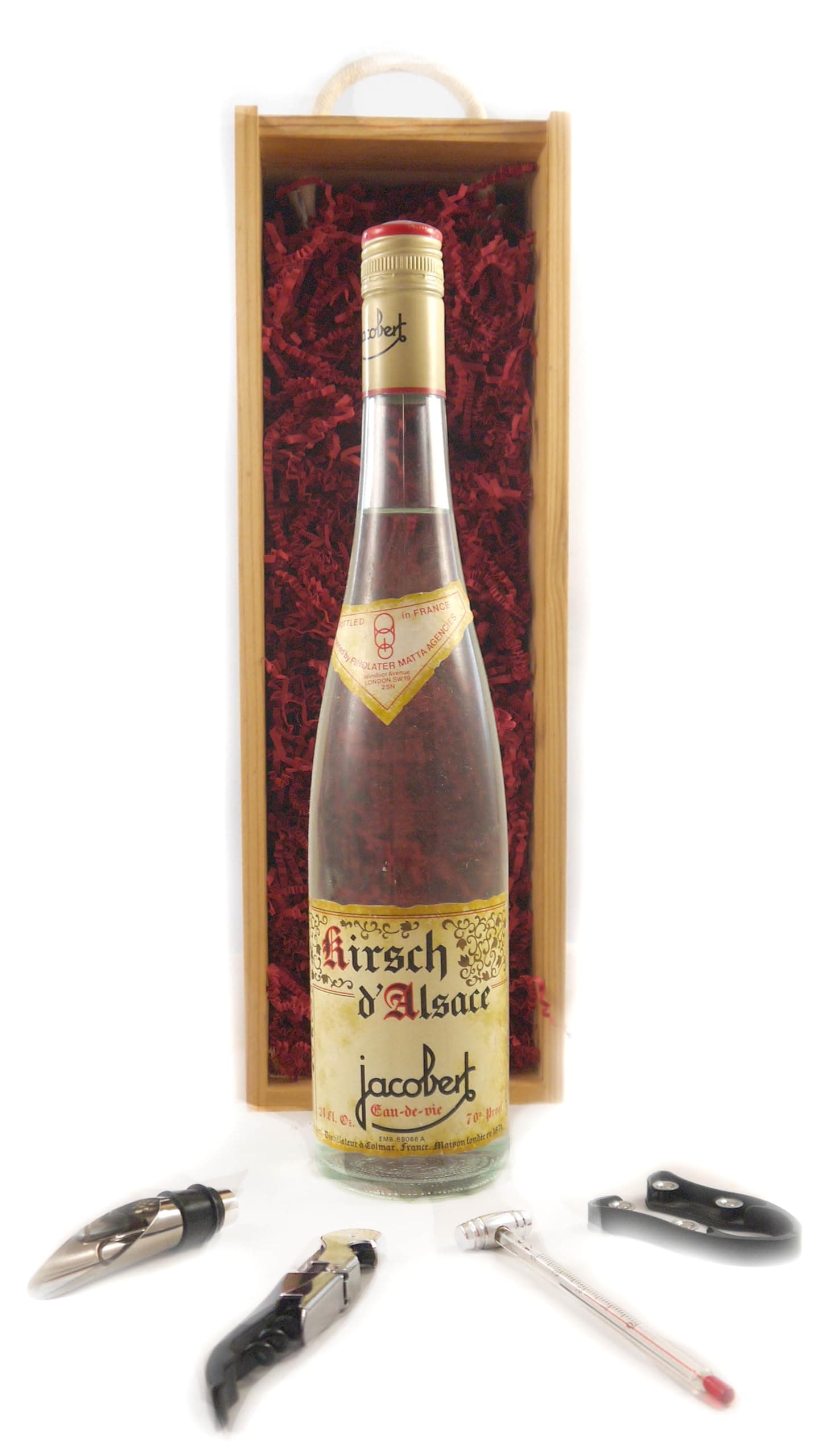 Kirsch d'Alsace Eaude Vie Jacobert (1960's bottling) in a silk lined wooden box, 1 x 700ml