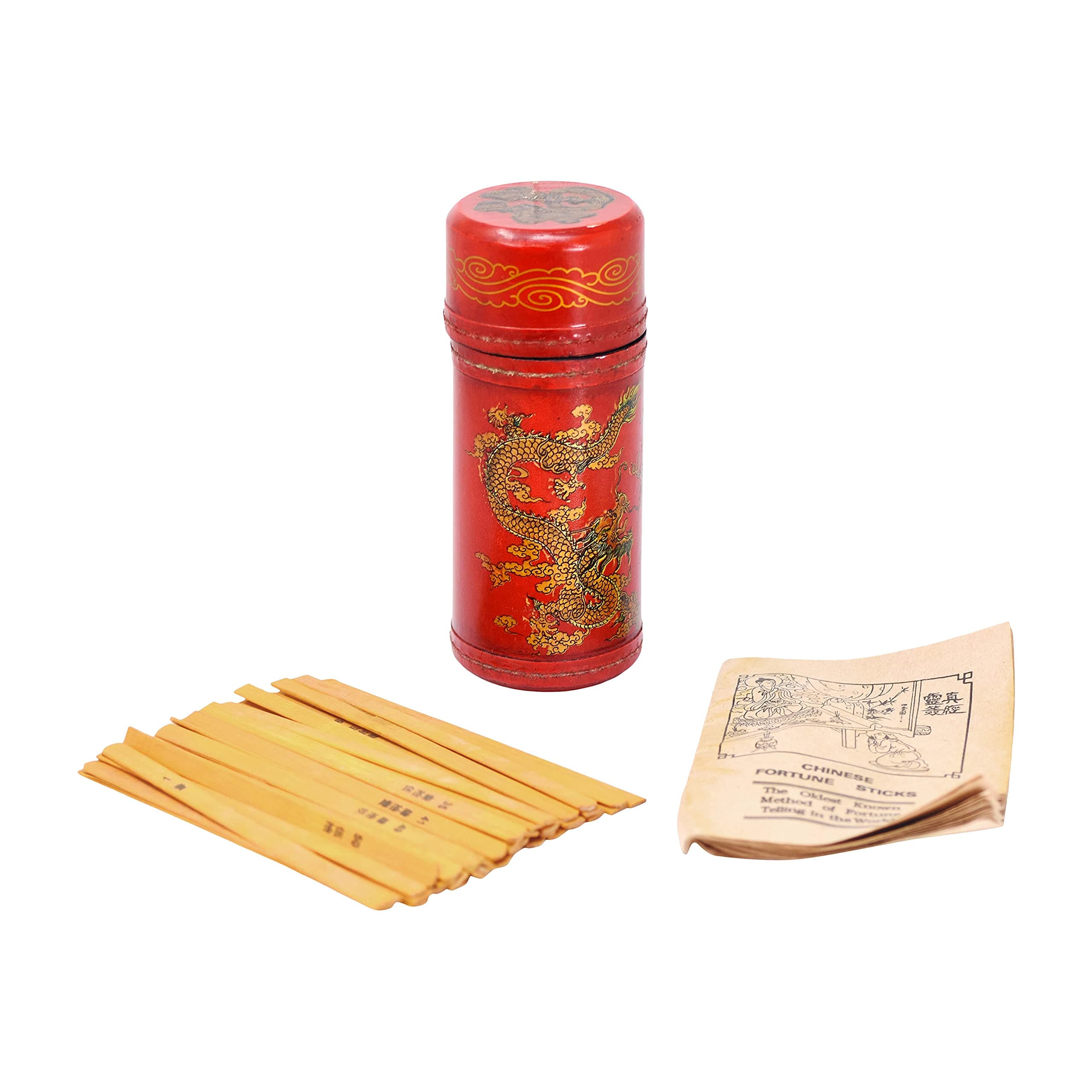Mudra Craft Chinese Fortune Sticks in English Chinese – Kau Chim Sticks - Chinese Fortune Telling Sticks with Book Chien Tung in Leather Box for Fortune Telling Games