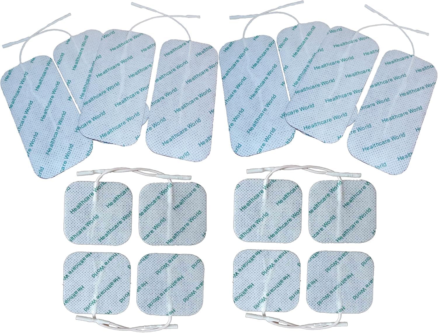 TENS/EMS Electrodes Pre-Wired Backed with High Quality Self-Adhesive Gel Combo Pack 8 Square 5 x 5 cm and 8 Large 5x10cm Healthcare World