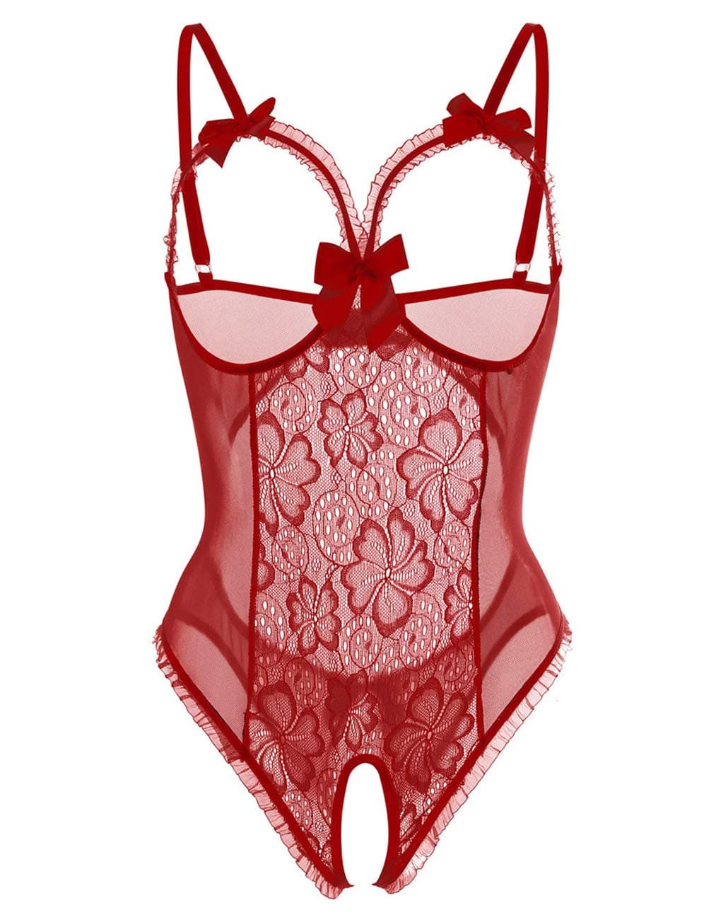 Women Sexy Teddy Lingerie One Piece Lace Babydoll Bodysuit Nightie Plus Size S-3XL (XX-Large, Wine Red)