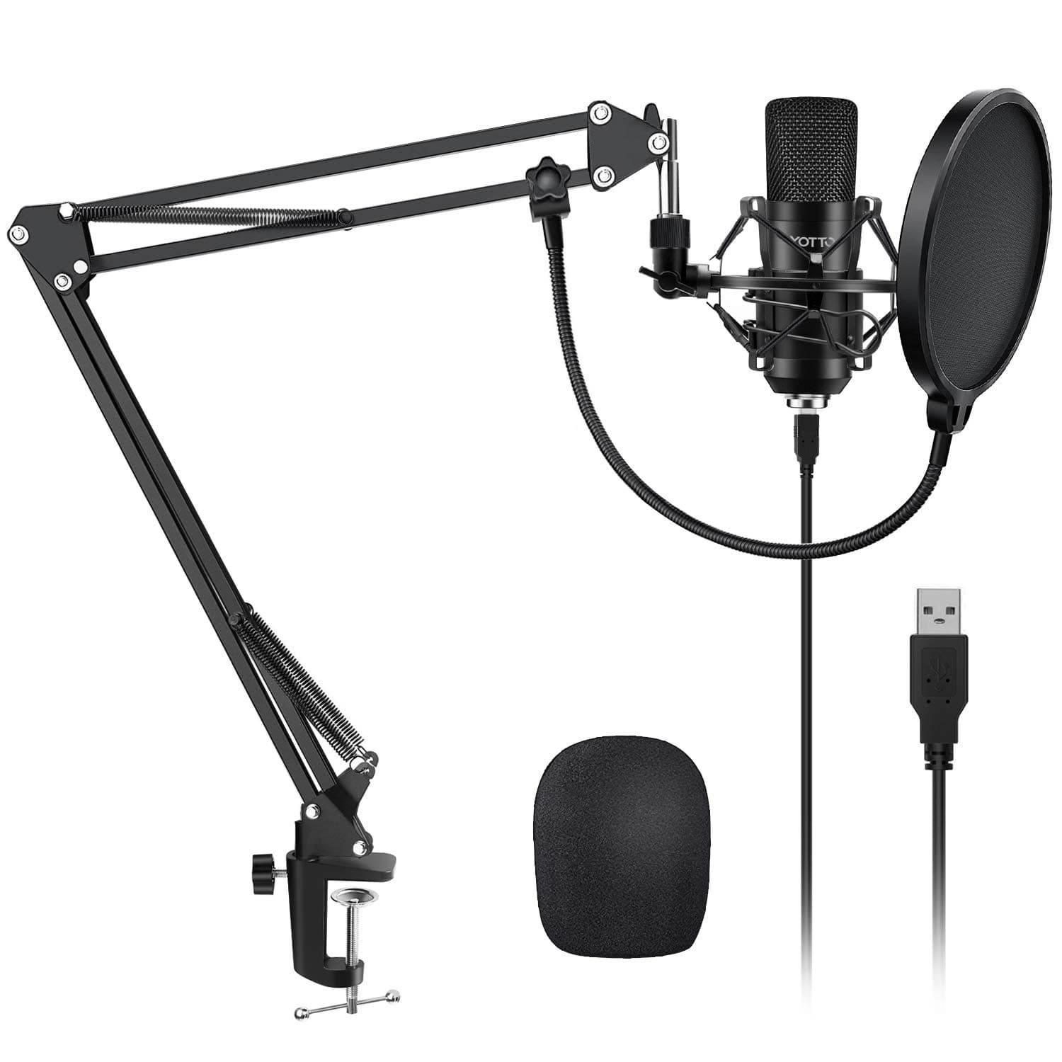 YOTTO USB Microphone Kit 192KHZ/24BIT Plug & Play Computer PC Microphone Studio Streaming Cardioid Mic with Boom Arm Shock Mount Pop Filter for Recording Broadcasting YouTube Gaming Voice
