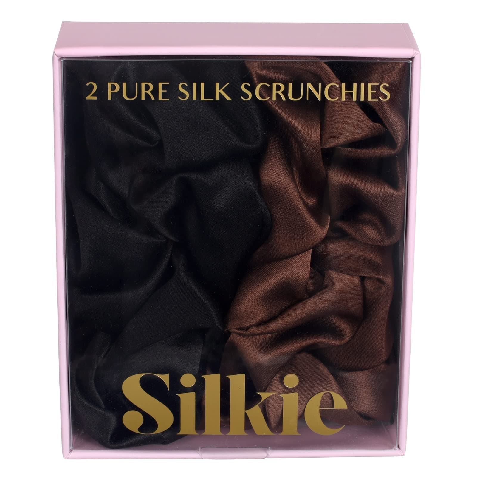 Silkiex2 Set 100% Pure Mulberry Silk Cream Coffee Black Large Oversized Scrunchies Silk Travel Pouch Hair Ties Elastics Hair Care Premium Ponytail Holder No Damage
