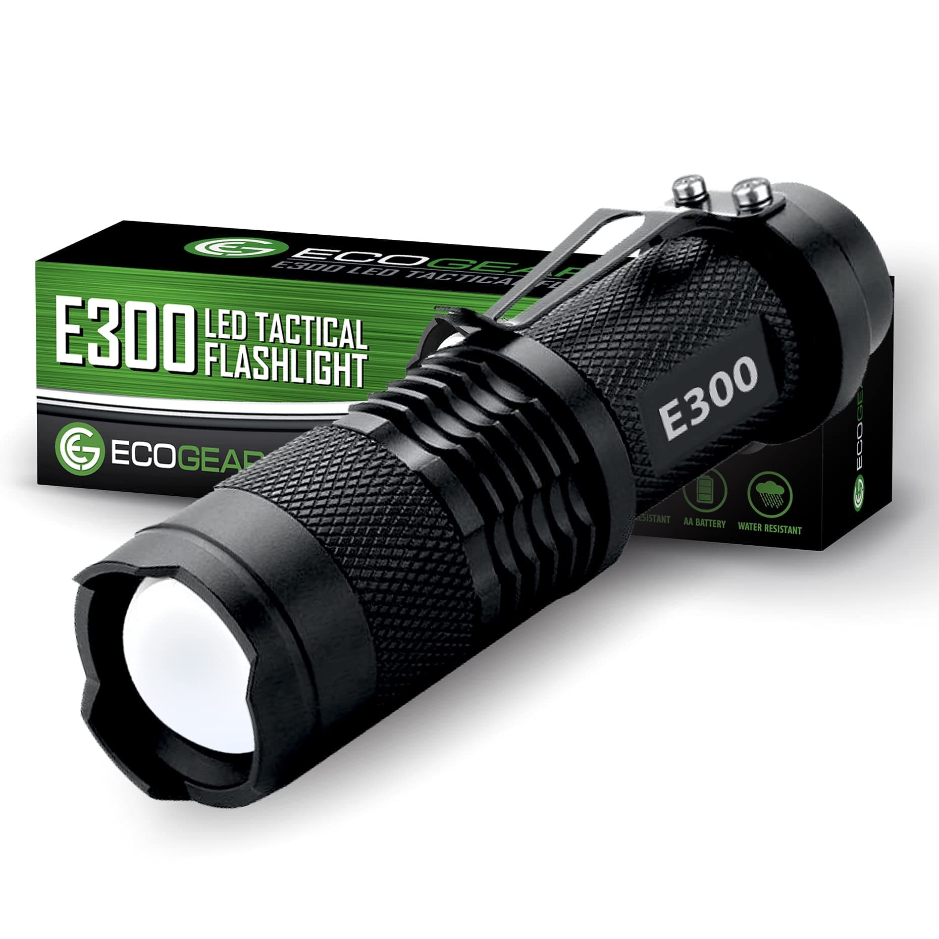 Small Pocket LED Tactical Flashlights - EcoGear FX E300 - 3 Light Modes, Adjustable Zoom, Water Resistant with Attached Belt Clip - Mini EDC Flashlight That Makes Great Gifts for Men