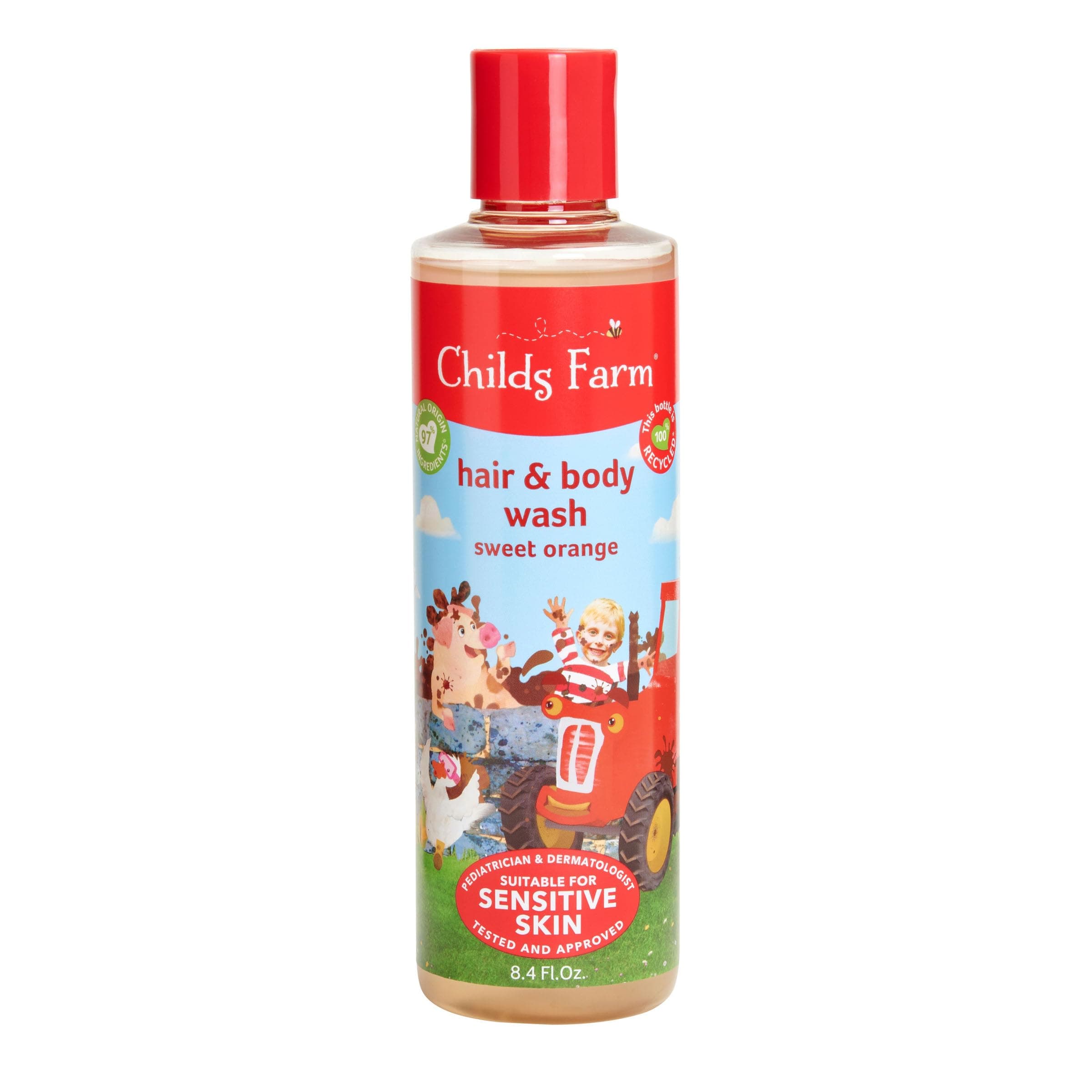 Childs Farm, Kids Hair & Body Wash for Dry, Sensitive Skin, Organic Sweet Orange, Gently Cleanses, Vegan, Cruelty-Free, 8.4 Fl Oz