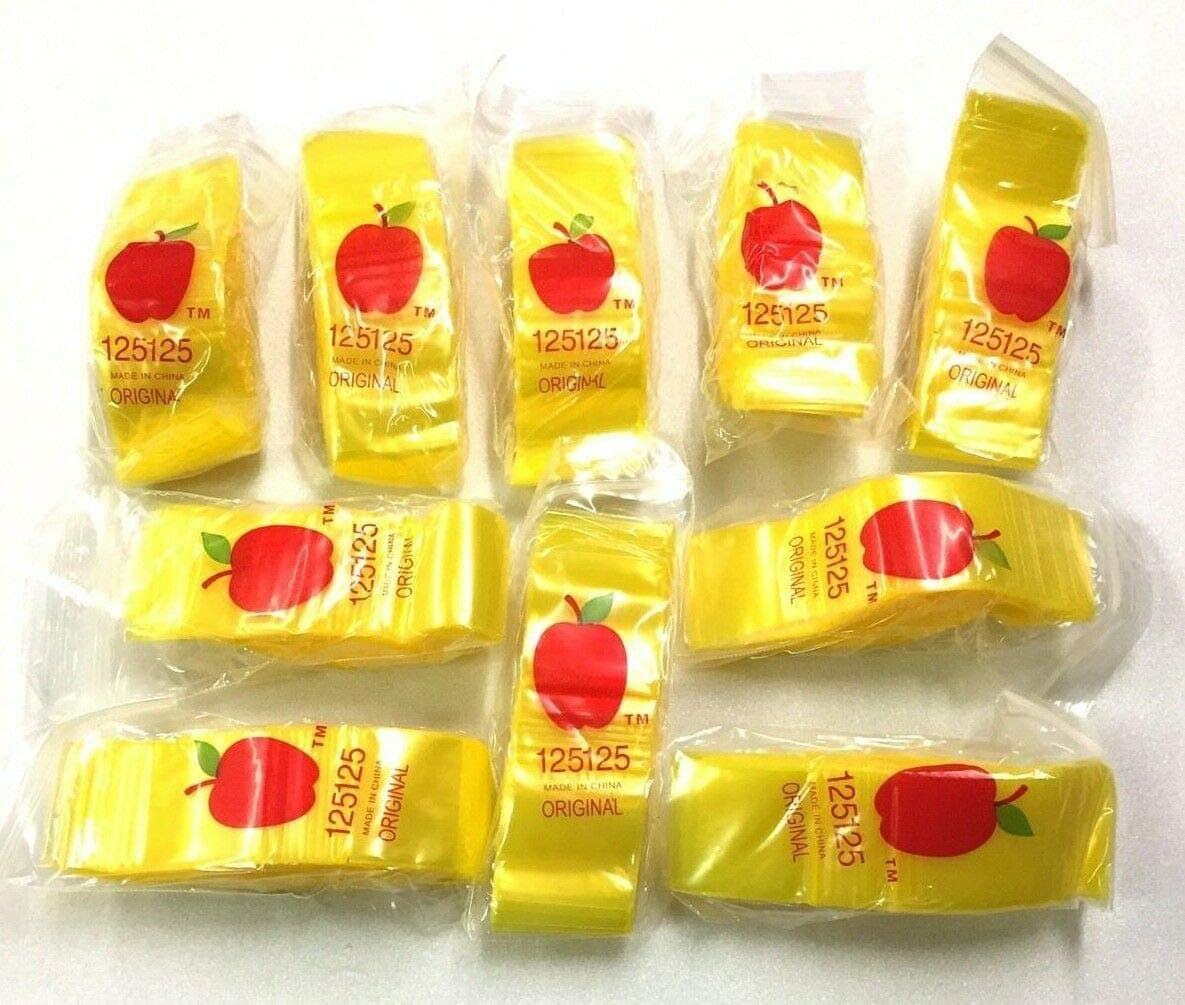 125125 (1.25"X1.25") Yellow Color Apple Brand Bags Mini ZipLock Baggies, Case of 1,000