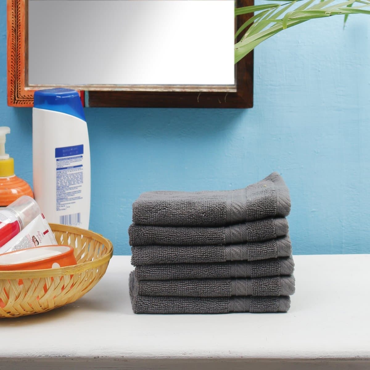 face Towels for Men, Face Towels, Towels for Home, Gym or Sports - 13 X 13 Inch, Grey by Akshaan Texo Fab