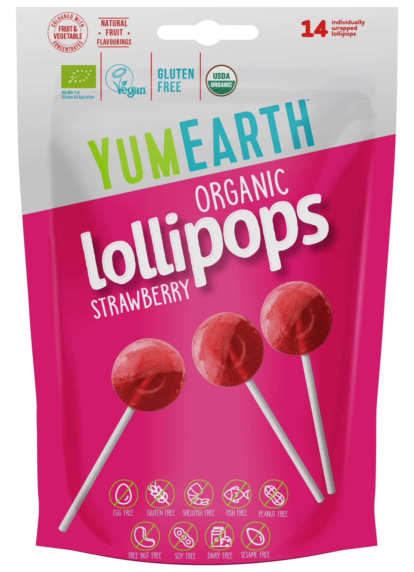 Yumy Earth Organic Lollipops Strawberry Smash, 85 Gm