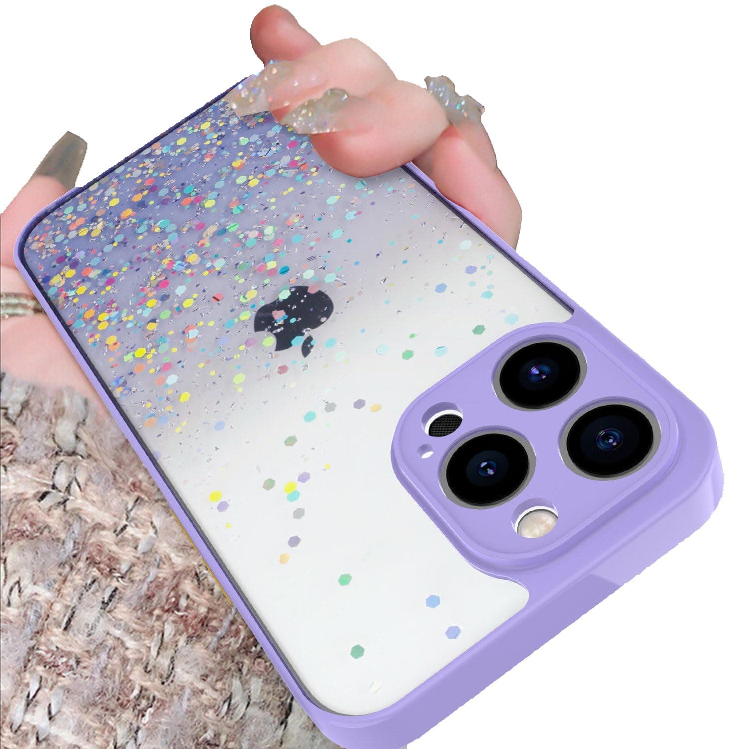 VONZEE® Case Compatible with iPhone 12 Pro Max (6.7 inch), Non Moving Glitter Cover for Girls & Women Soft TPU Shockproof Anti Scratch Drop Protection Cover (Purple)