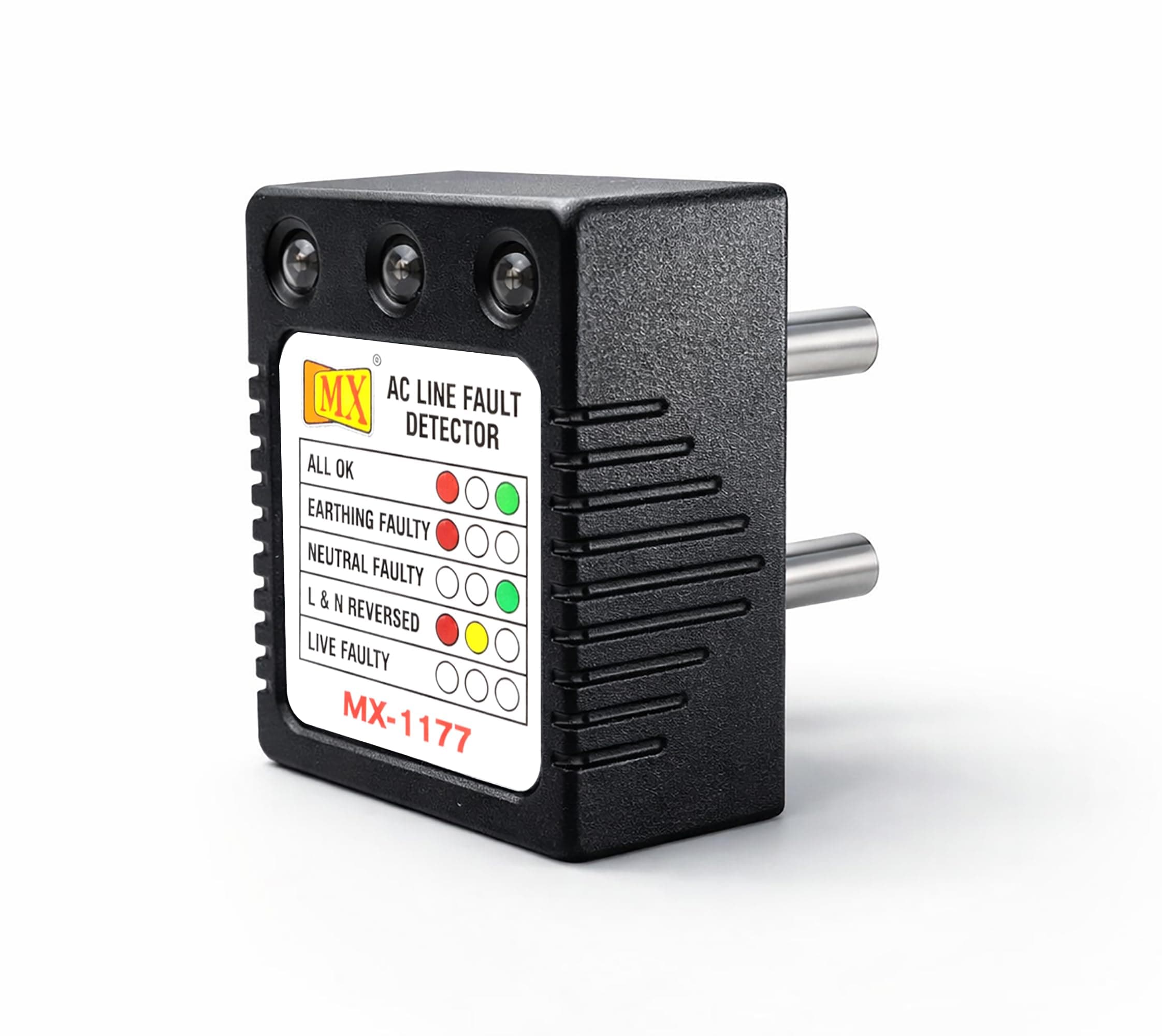 MX AC Line Fault Detector Socket Tester 5A | Electrical Socket Wiring Tester with LED Indicator | Detects Live, Neutral & Earth Faults | Plug-in Earthing Connectivity Checker