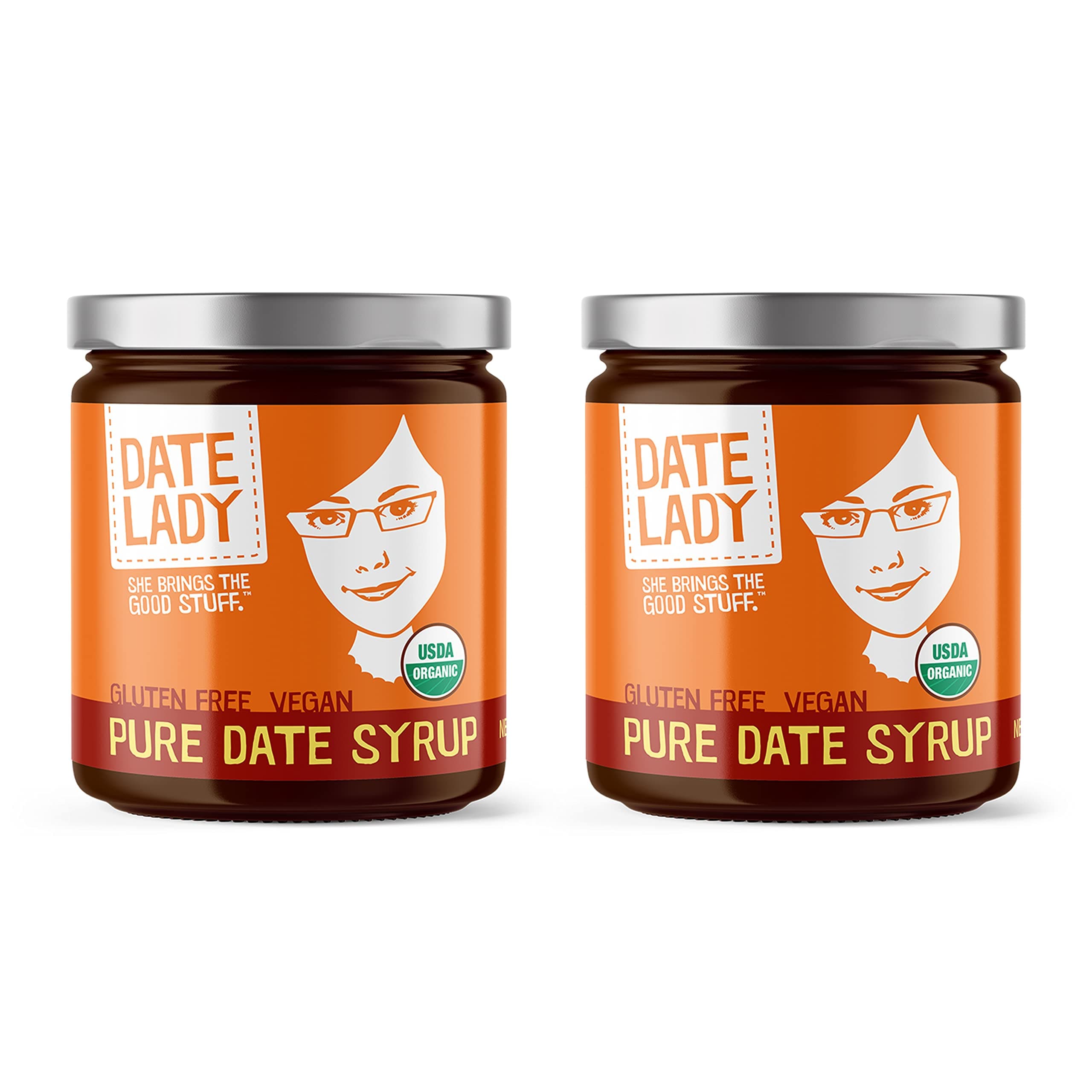 Date Lady Organic Date Syrup 12 oz Glass Jar | Vegan, Paleo, Gluten-free & Kosher (2-Pack) Sugar Substitute | More Nutrition Than Maple Syrup or Honey