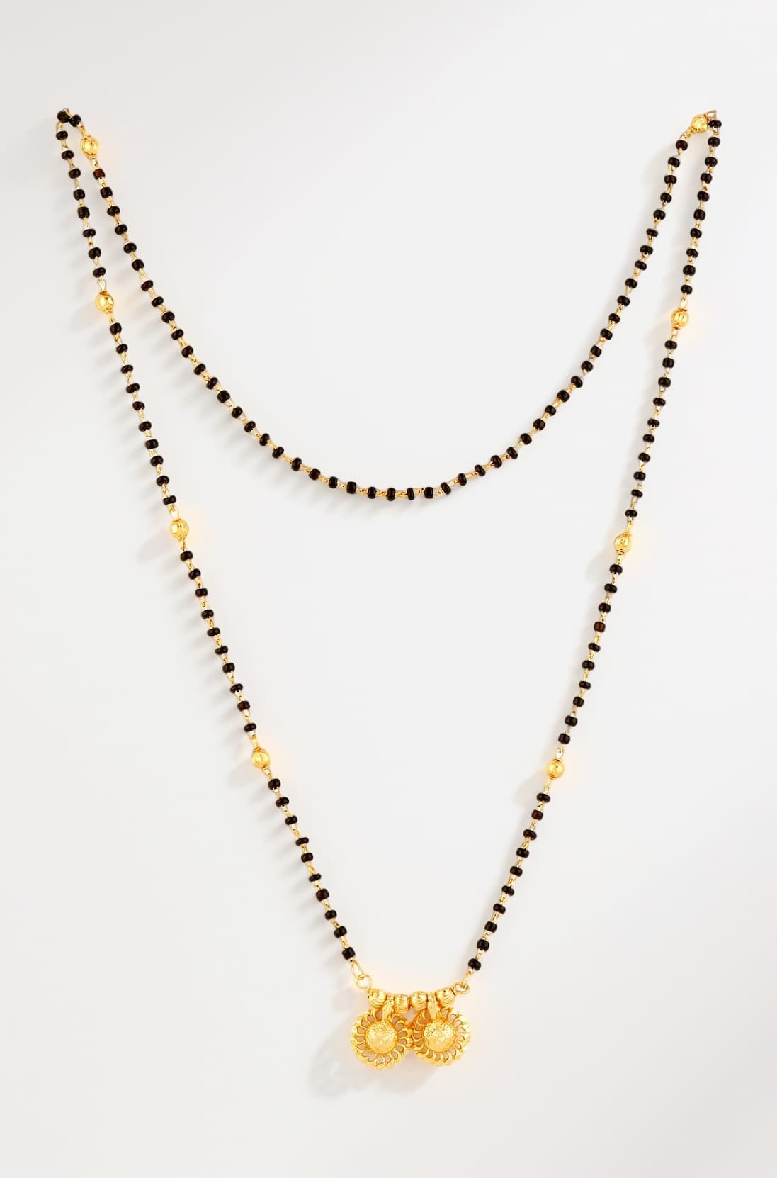 MEENAZ Women's Traditional Temple Forming One Gram Gold Stylish Wedding Meenakari Maharashtrian Stylish Wati Tanmaniya Copper Black Mangalsutra chain golden - MS-ME915