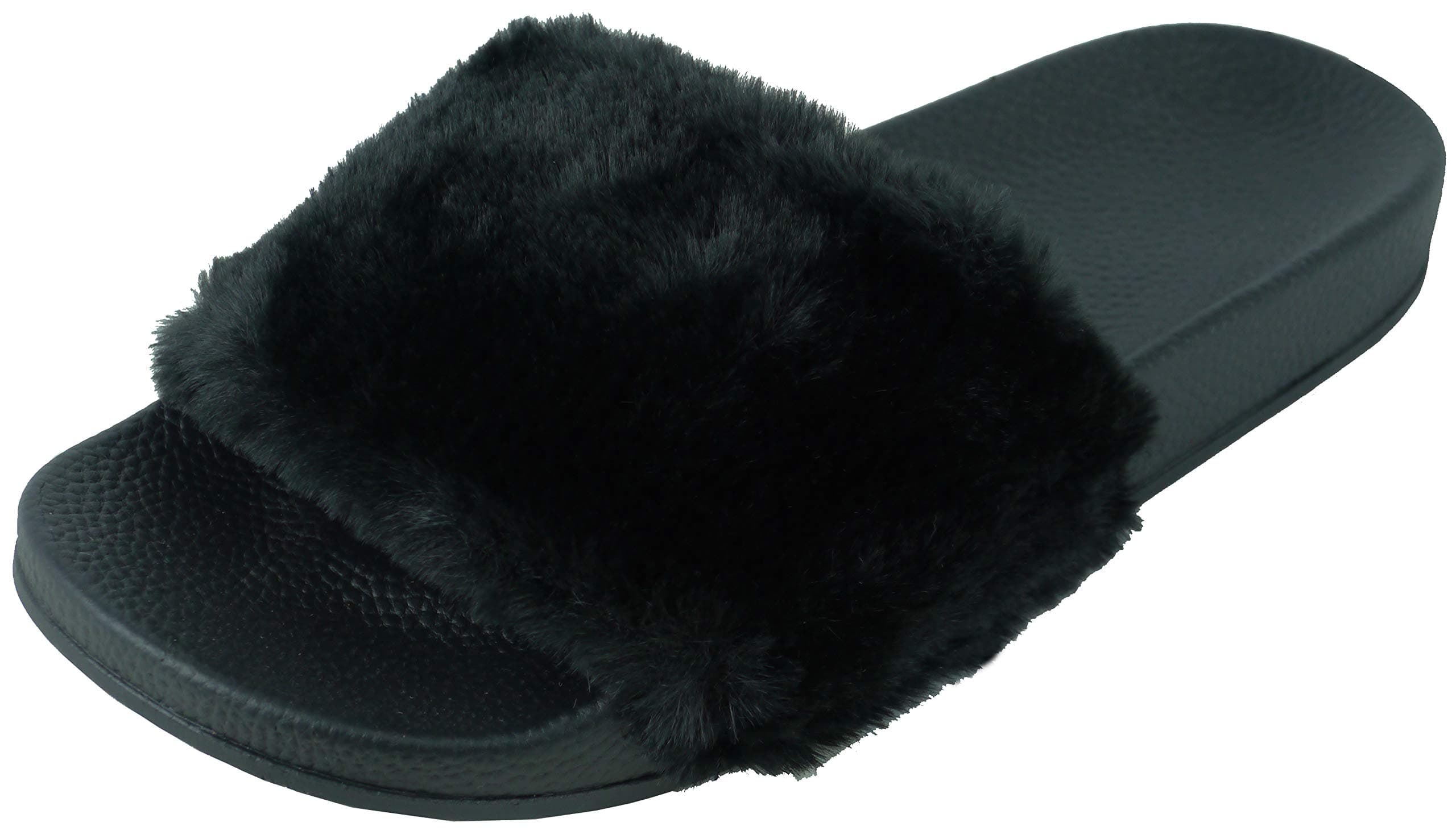 BeMeesh Womens Ladies Short Faux Fur Sliders Sandals Mules