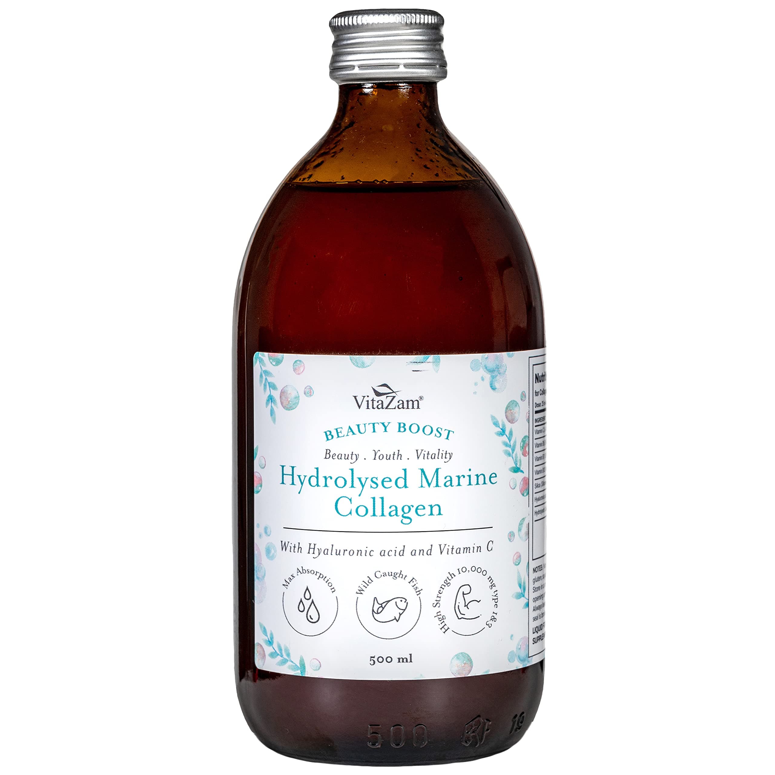 Hydrolyzed Marine Collagen Drink to Reduce Wrinkles, Strengthen Hair & Nails, Reduce & Prevent Cellulite and Reduce Joint Pain and Inflammation - 500 ml Berry Flavour