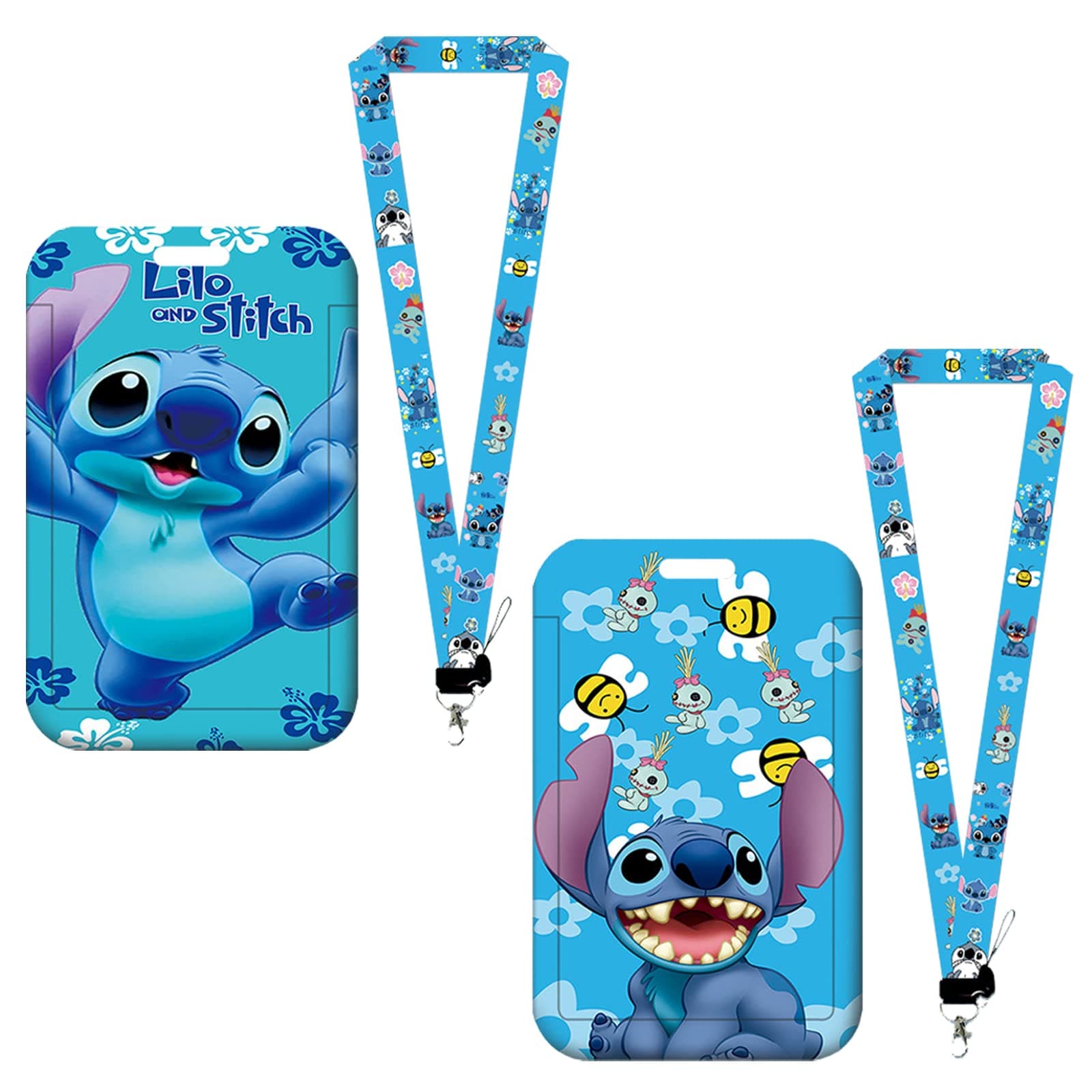 2Pcs Stitch Lanyard RHYII-Cartoon Disney Stitch Waterproof with Card Holder Detachable Card Holders for Office School Supplies, ID Card, Keys Bus Card