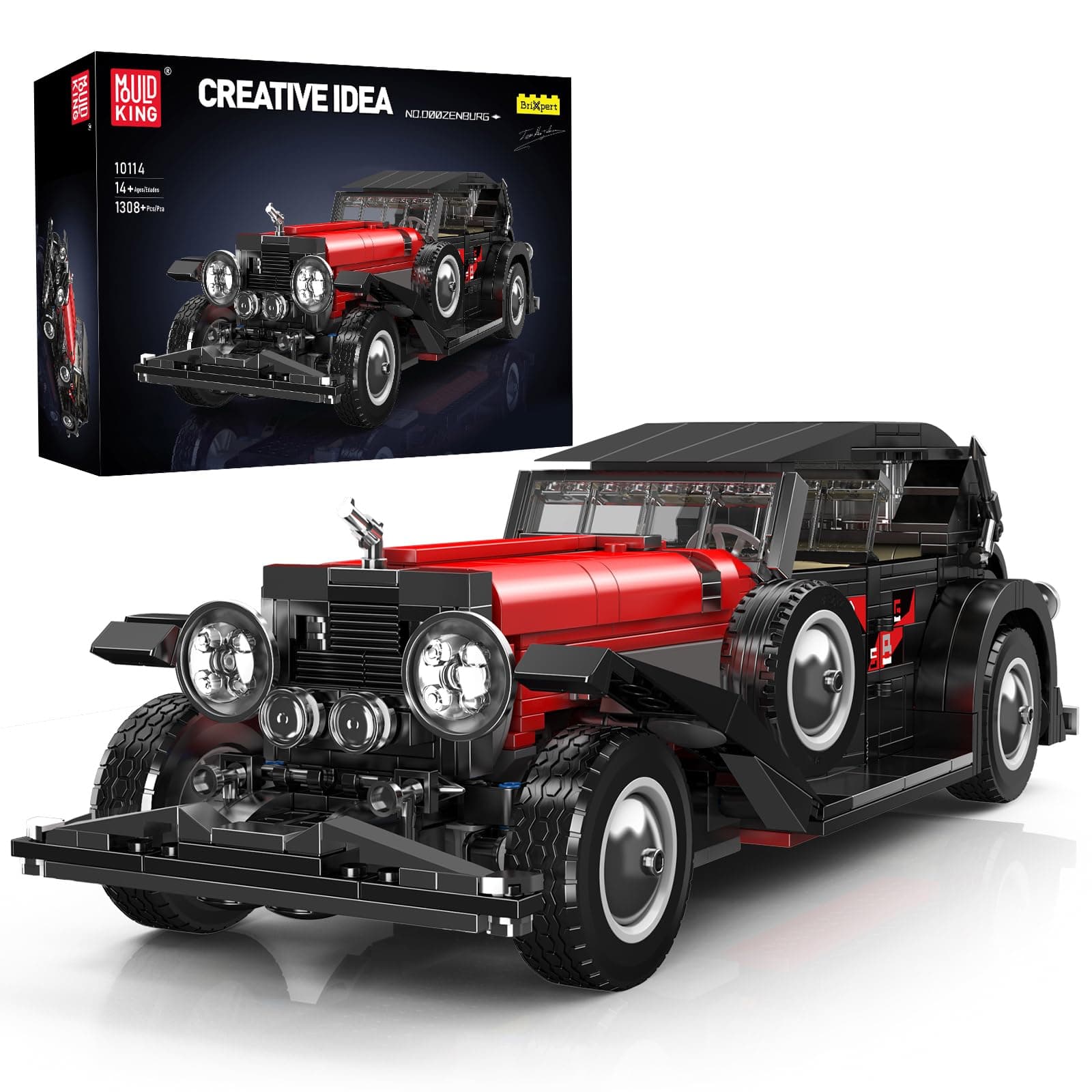 10114 Technik Sports Car Building Block Sets, 1308 Pieces MOC Creativity Vintage Car Model Building Blocks, Gifts for Children from 14 Years/Adult Collector Enthusiasts (Static Version)