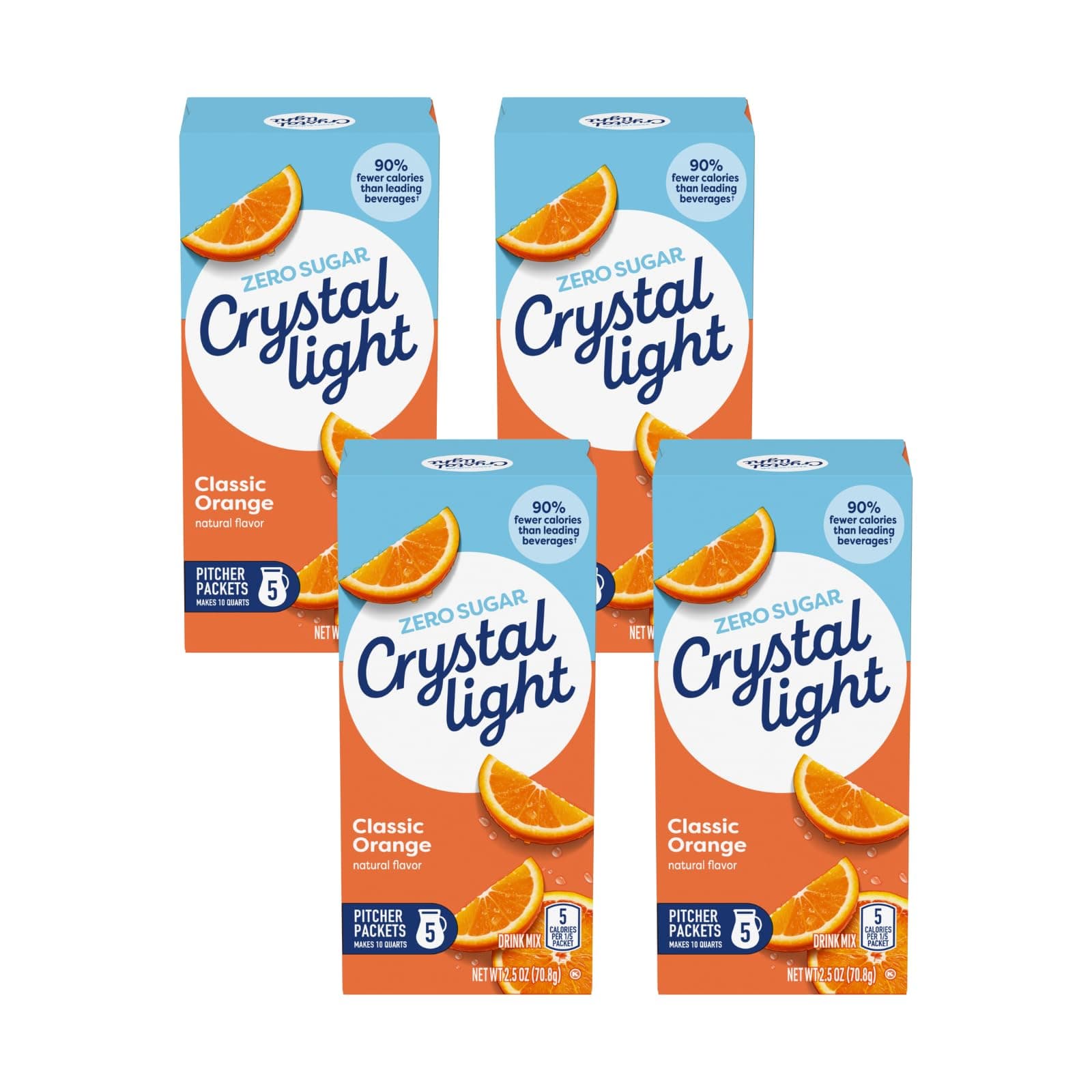 Crystal Light Classic Orange with Vitamin C & Calcium Drink Mix (20 Pitcher Packets, 4 Canisters of 5)