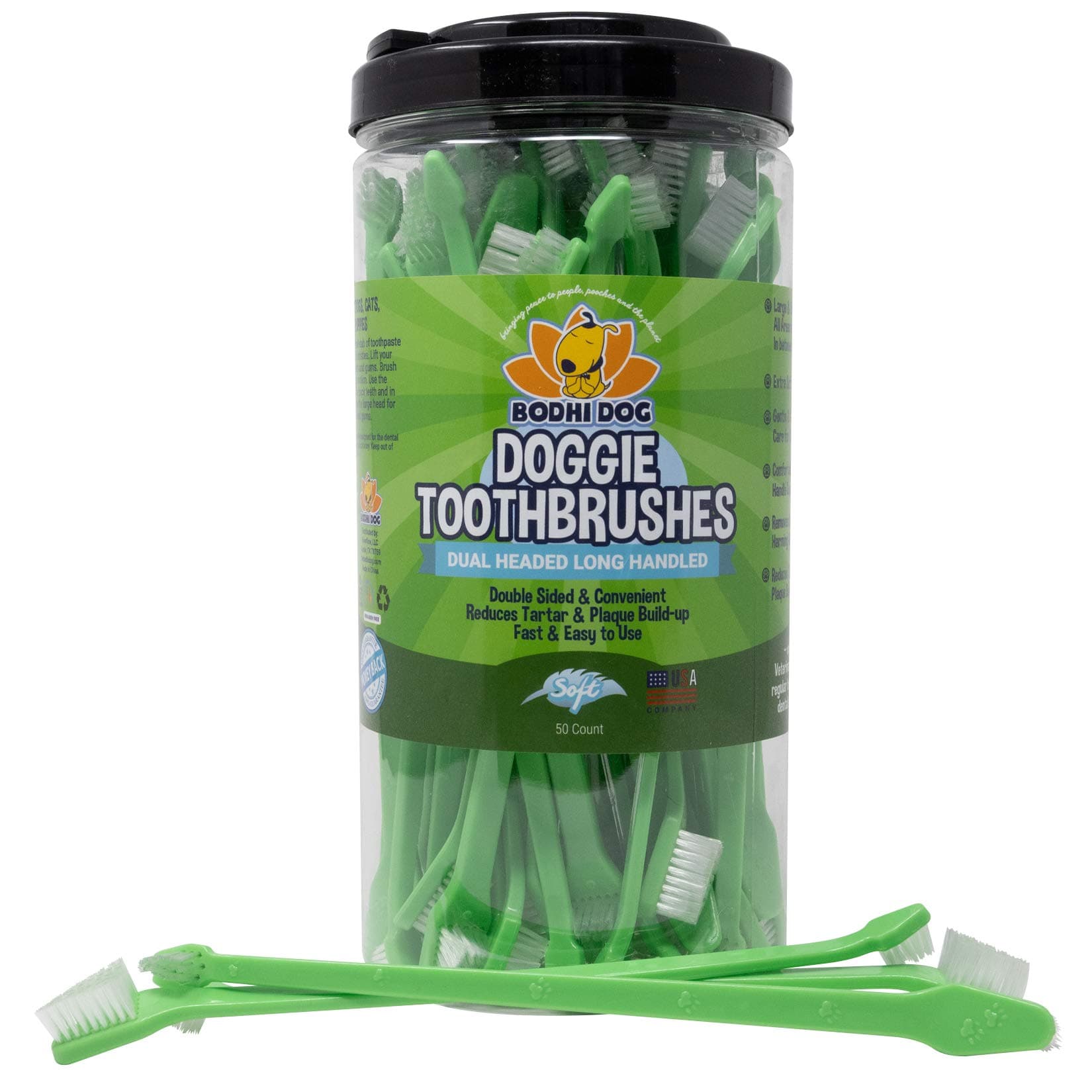 Bodhi DogDual Ended Long & Cat Toothbrush | Pet Safe Super Soft Bristles for Pet Dental & Oral Care Teeth & Gums | Bulk Container 50 Pack