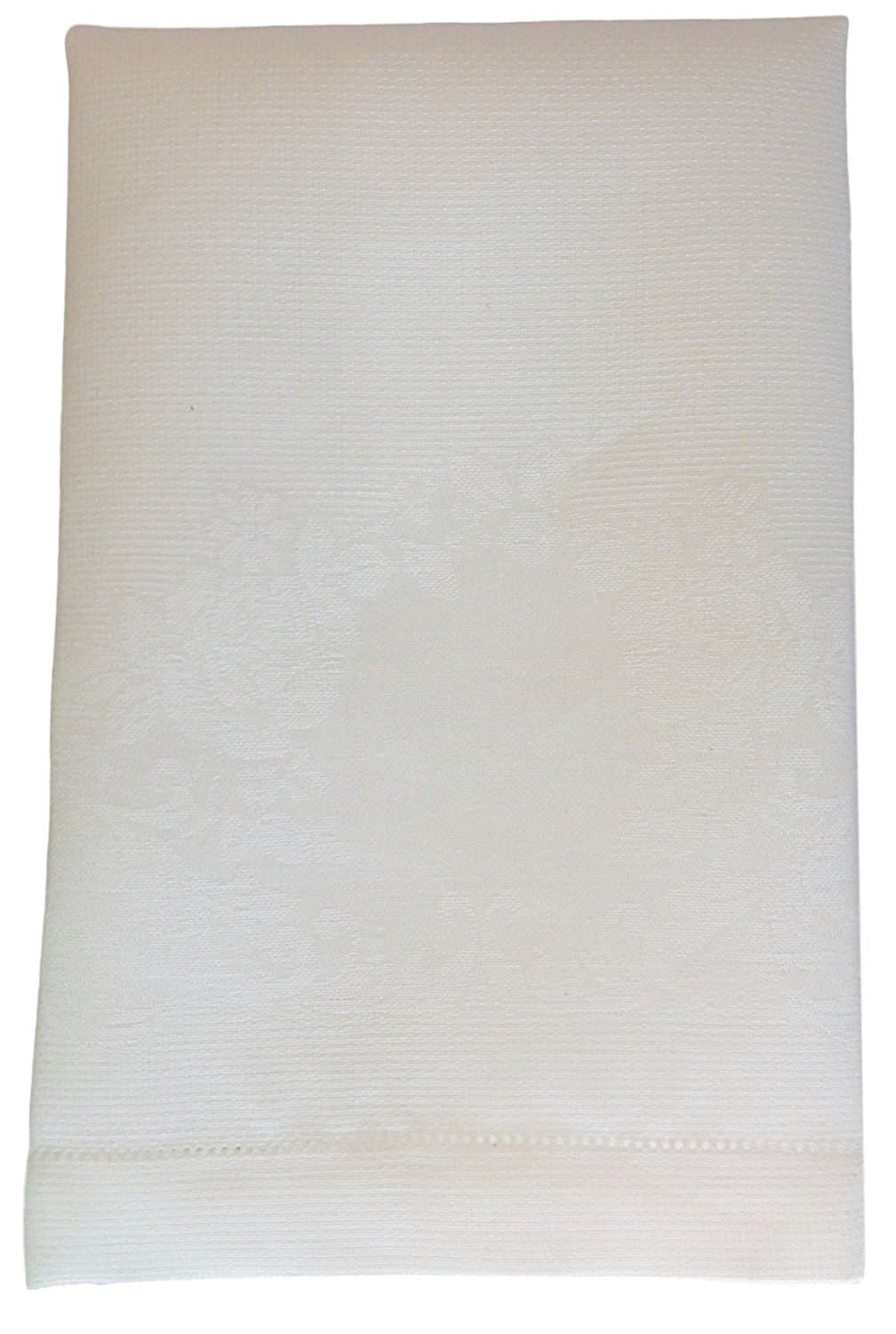 Linen Huckaback Turkish Towel with Rose Design (White)