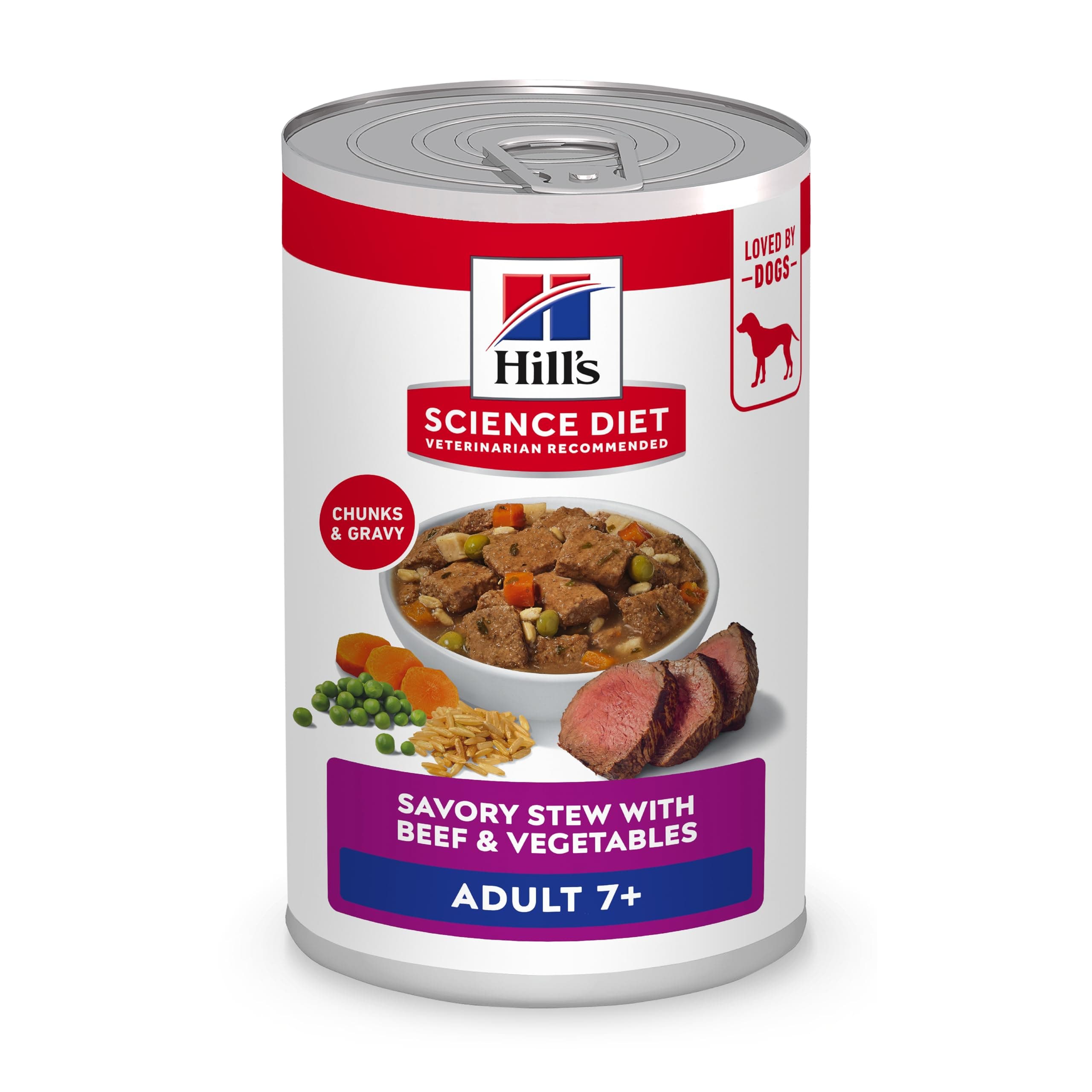 Hill's Science Diet Adult 7+ Wet Dog Food, Beef & Vegetables, 12.8 oz. Cans, 12-Pack