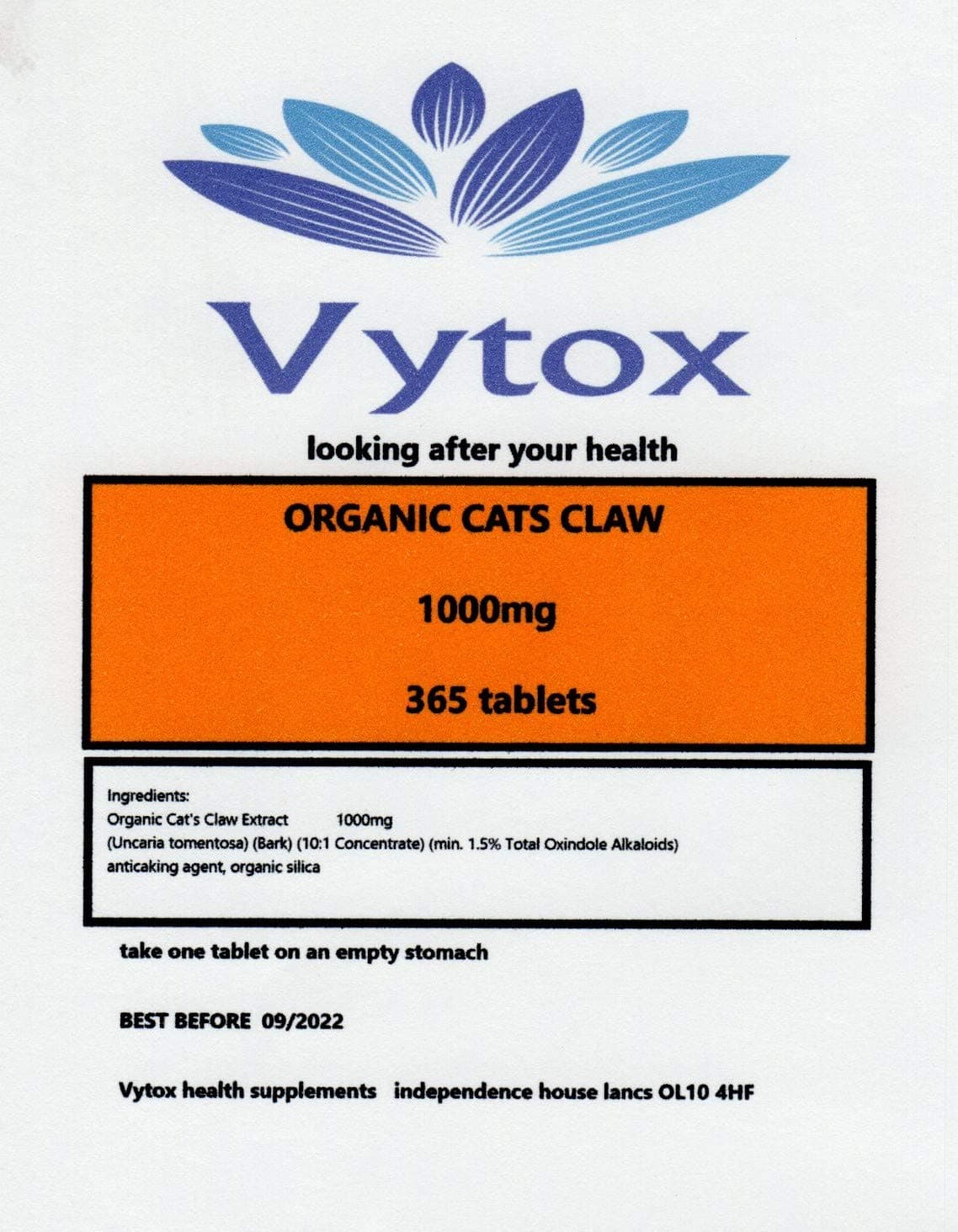 Organic Cat's Claw Extract 1000mg High Strength 365 Tablets Immune System Joints Vegetarian. 1 Year Supply. by Vytox