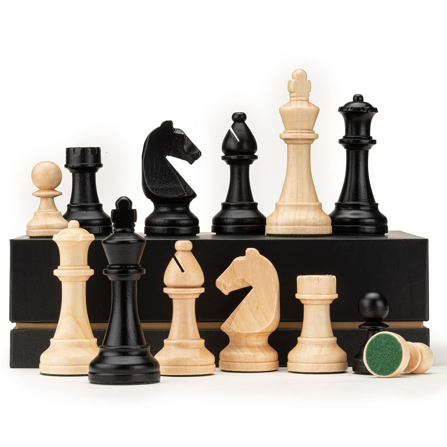 A&A Premium Triple Weighted Staunton Wooden Chess Pieces w/ 2 Extra Queen - King Height 3" / 7.6cm / 2 Storage Bags