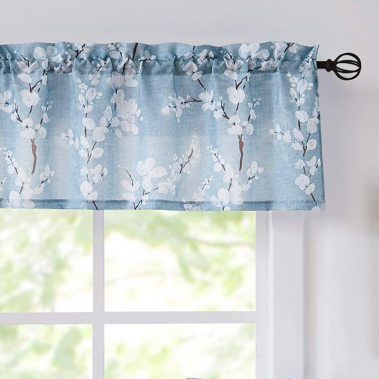 FMFUNCTEX Window Valance Curtains Living Room Blue-White Blossom Print Country Style Canvas Floral Kitchen Valance for Small Bathroom Café Windows 54”W x 15” L 1 Panel Rod PocketGlobal Recycled StandardGlobal Recycled StandardGlobal Recycled Standard