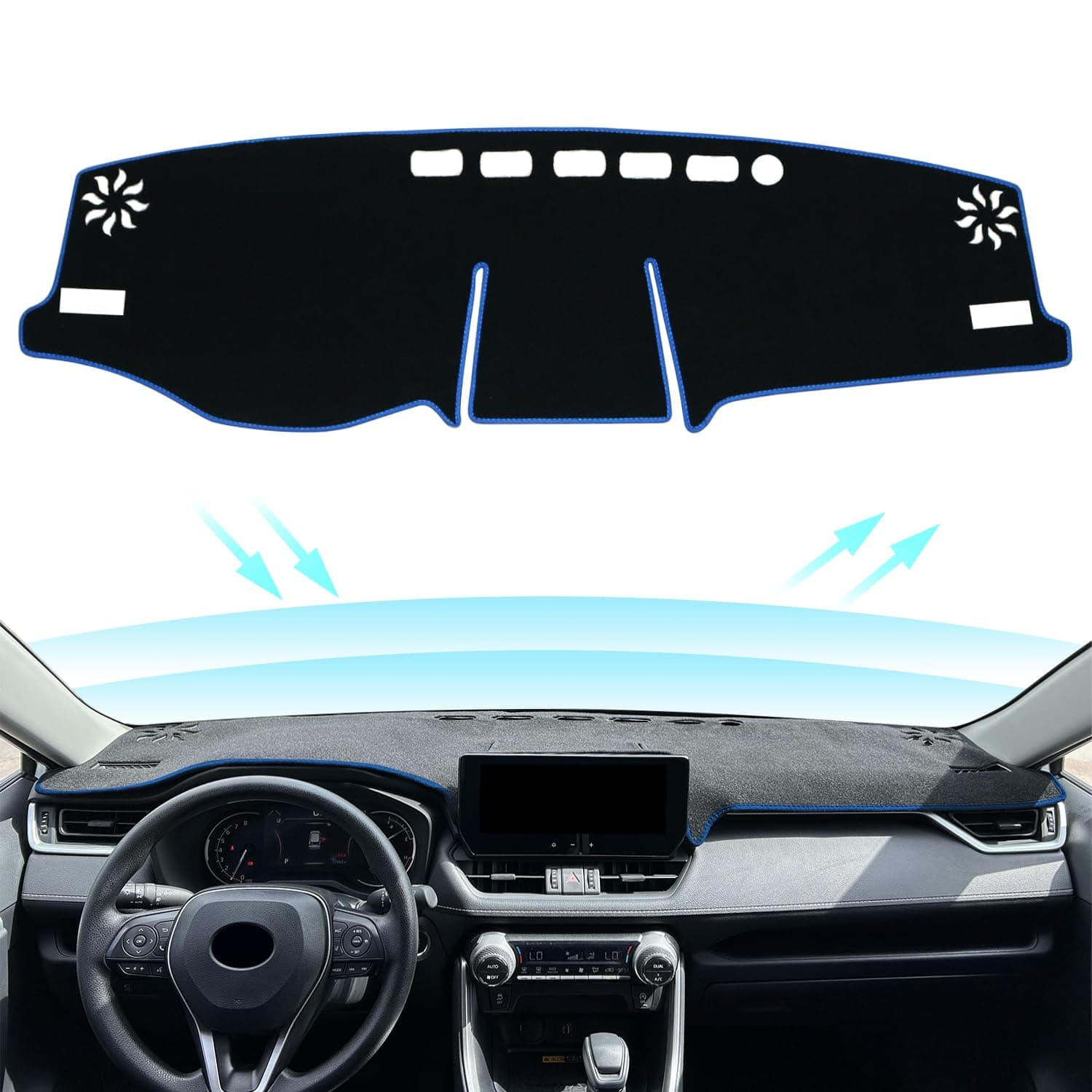 for Toyota Rav4 Accessories 2025 2024 2023 2022 2021 2020 2019 Dashboard Cover Dash Cover Mat Custom Fit Center Console Cover Sunshield Protector RAV 4 Pad（Blue Trim）